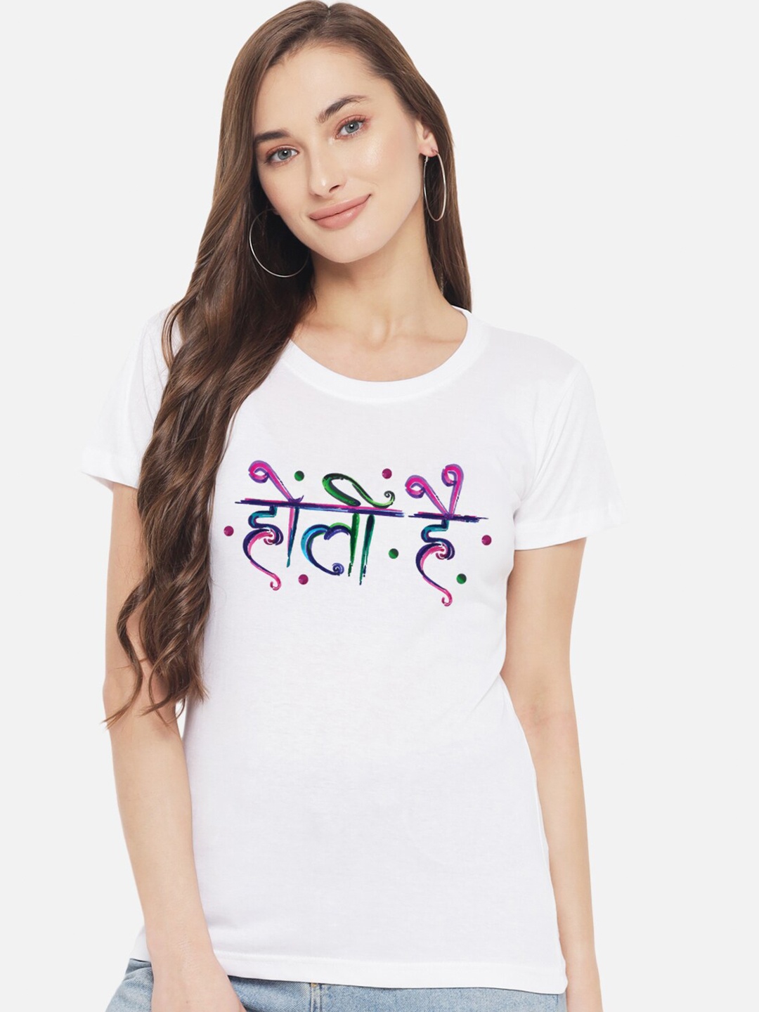 

FFLIRTYGO Women Typography Printed Pure Cotton T-shirt, White