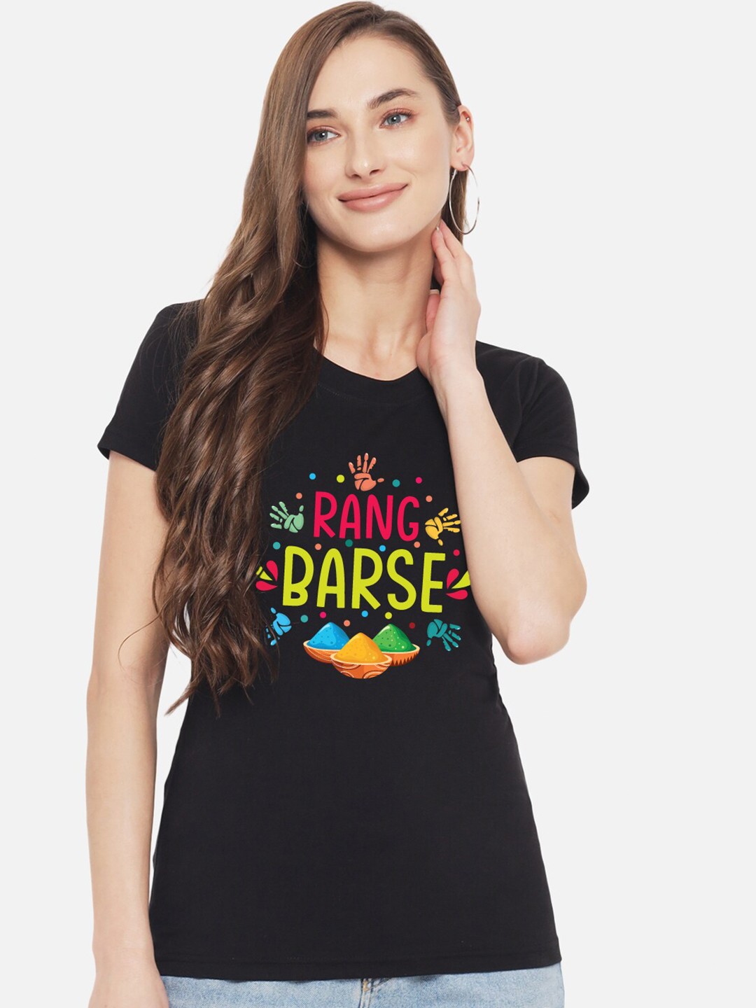 

FFLIRTYGO Women Typography Printed Pure Cotton T-shirt, Black