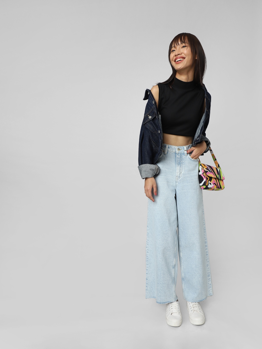 

ONLY Women High-Rise Clean Look Heavy Fade Wide Leg Cotton Jeans, Blue