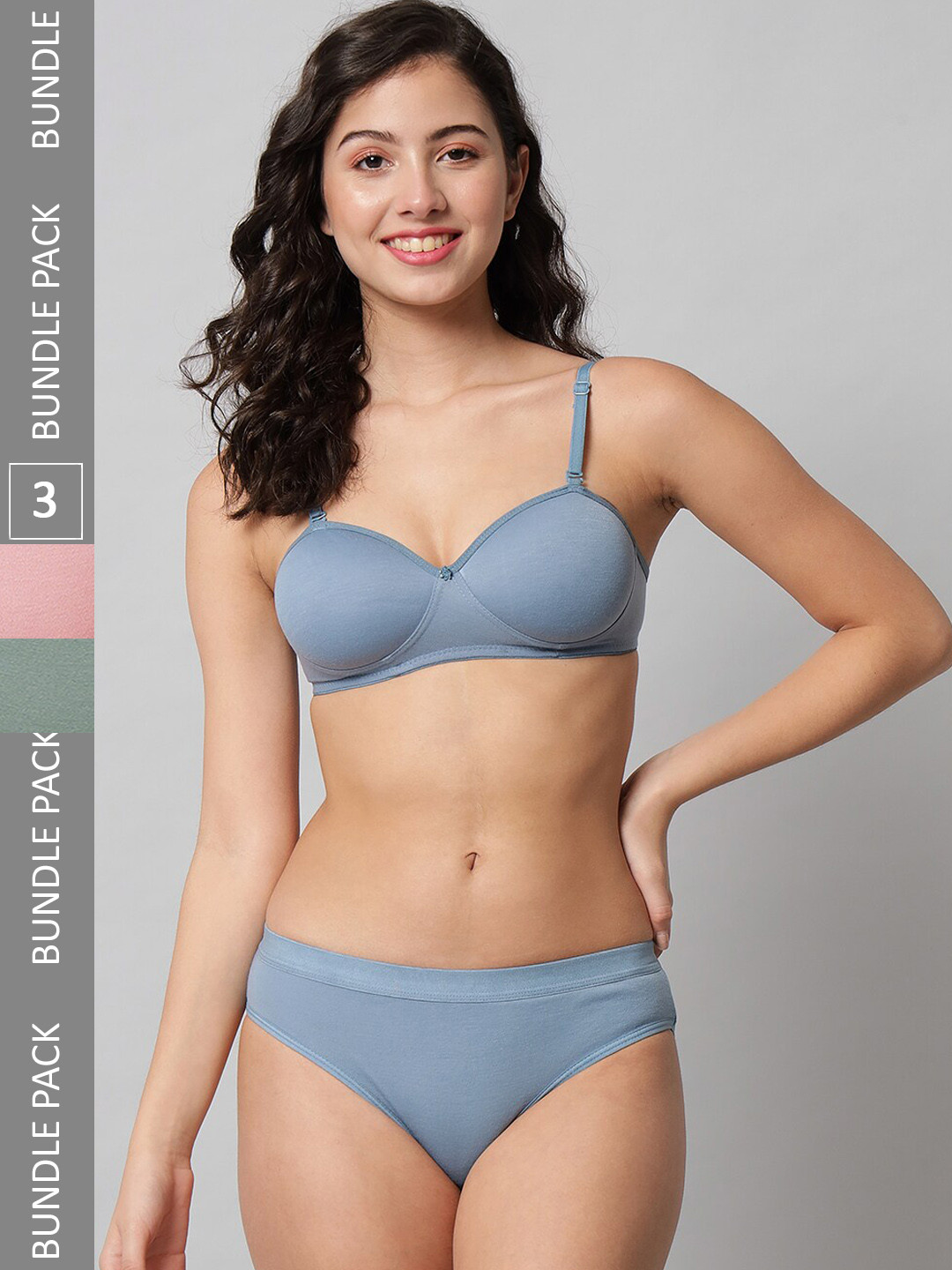 

Narsingha Dreams Pack Of 3 Padded Pure Cotton Lingerie Set, Blue