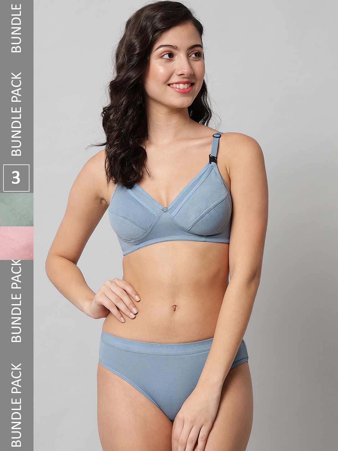 

Narsingha Dreams Pack Of 3 Pure Cotton Comfort-Fit Lingerie Set, Blue