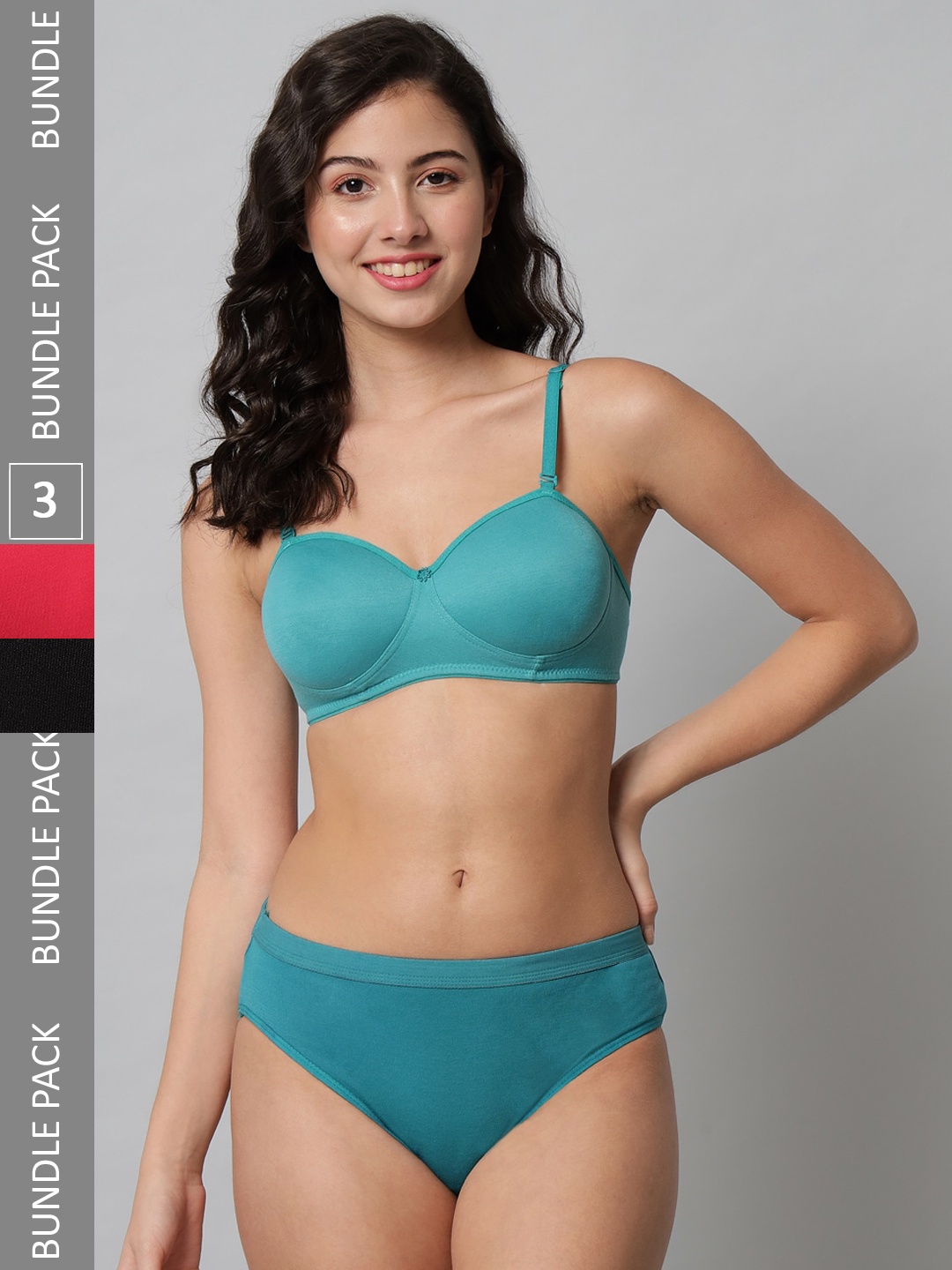 

Narsingha Dreams Pack Of 3 Pure Cotton Lingerie Bikni Set Reg Half Cup Set-30, Black