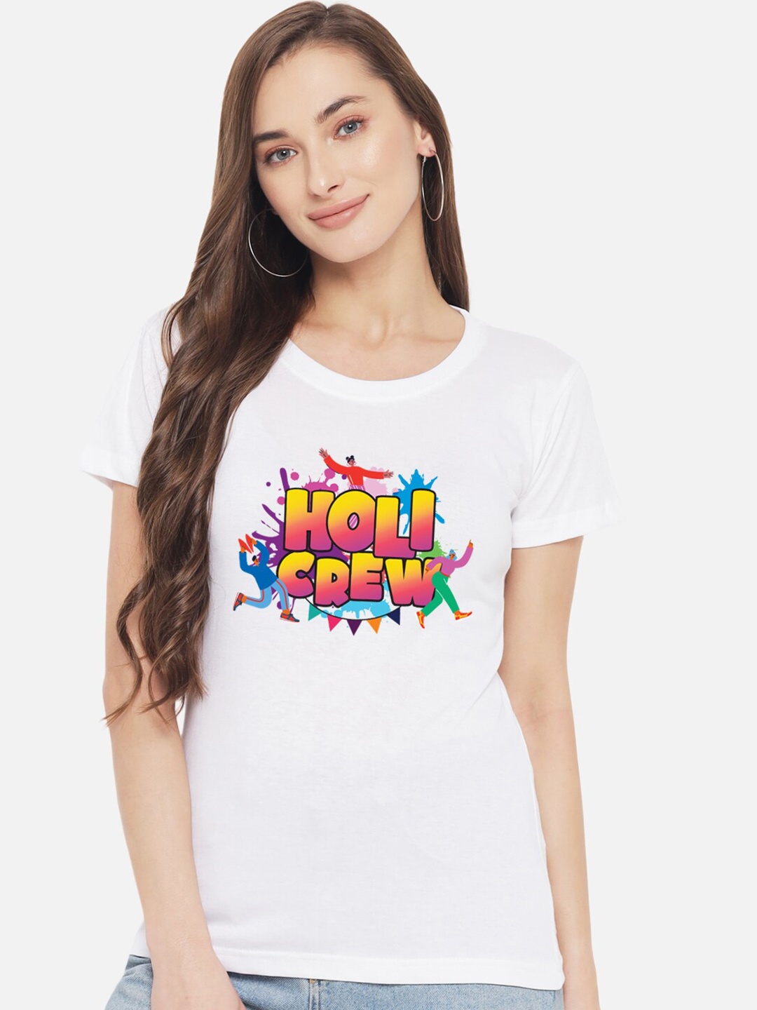 

FFLIRTYGO Women Holi Printed Cotton T-shirt, White