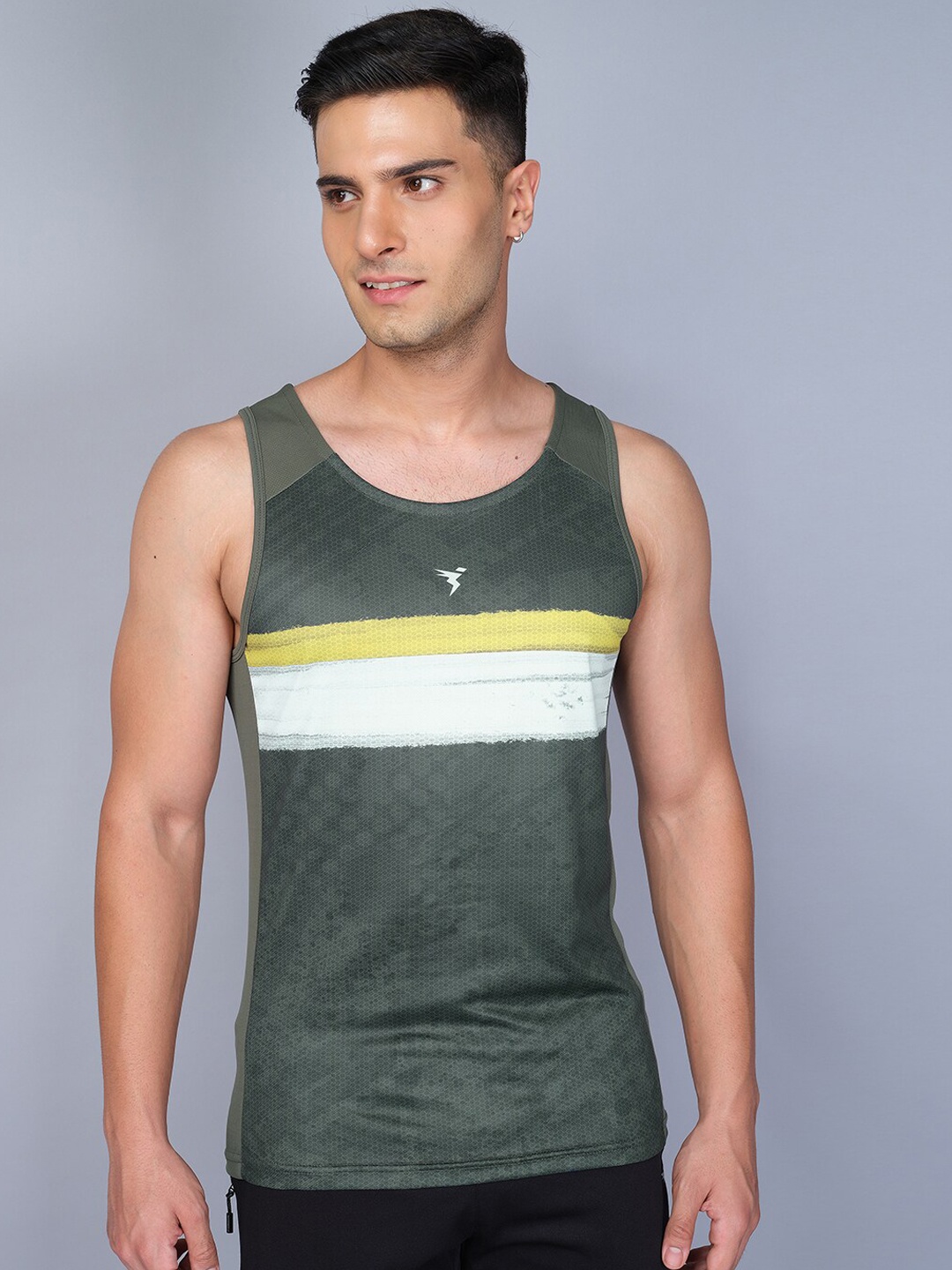

Technosport Men Striped Innerwear Anti Ordour Gym Vest, Olive
