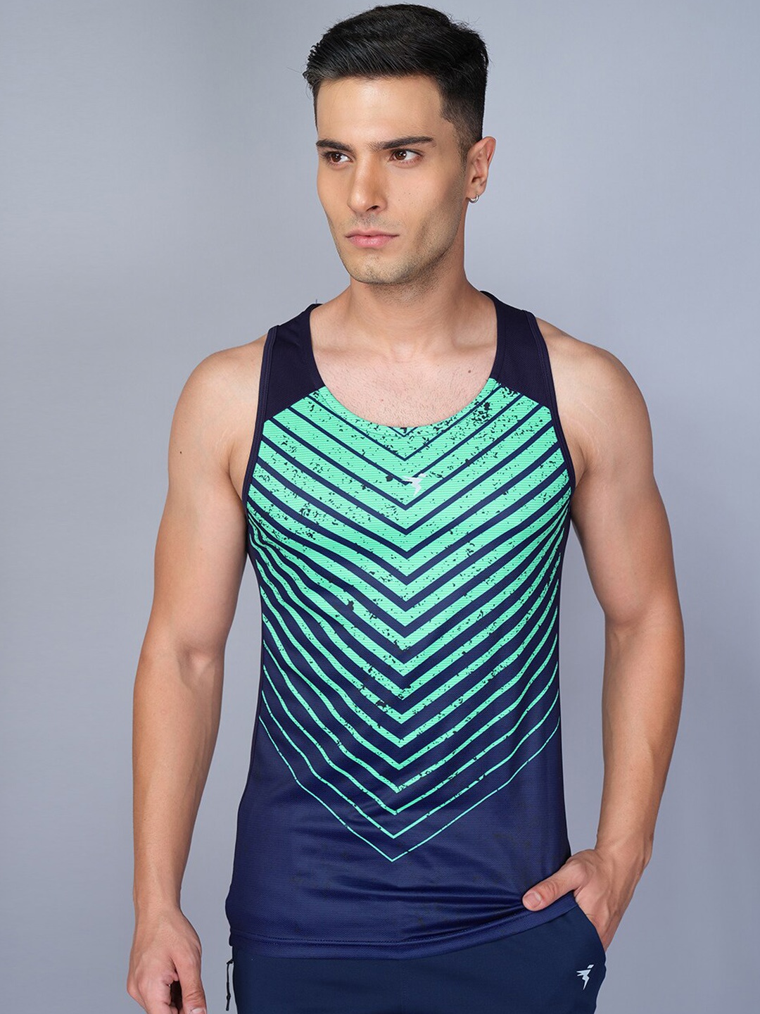 

Technosport Printed Anti Odour Gym Vest, Navy blue