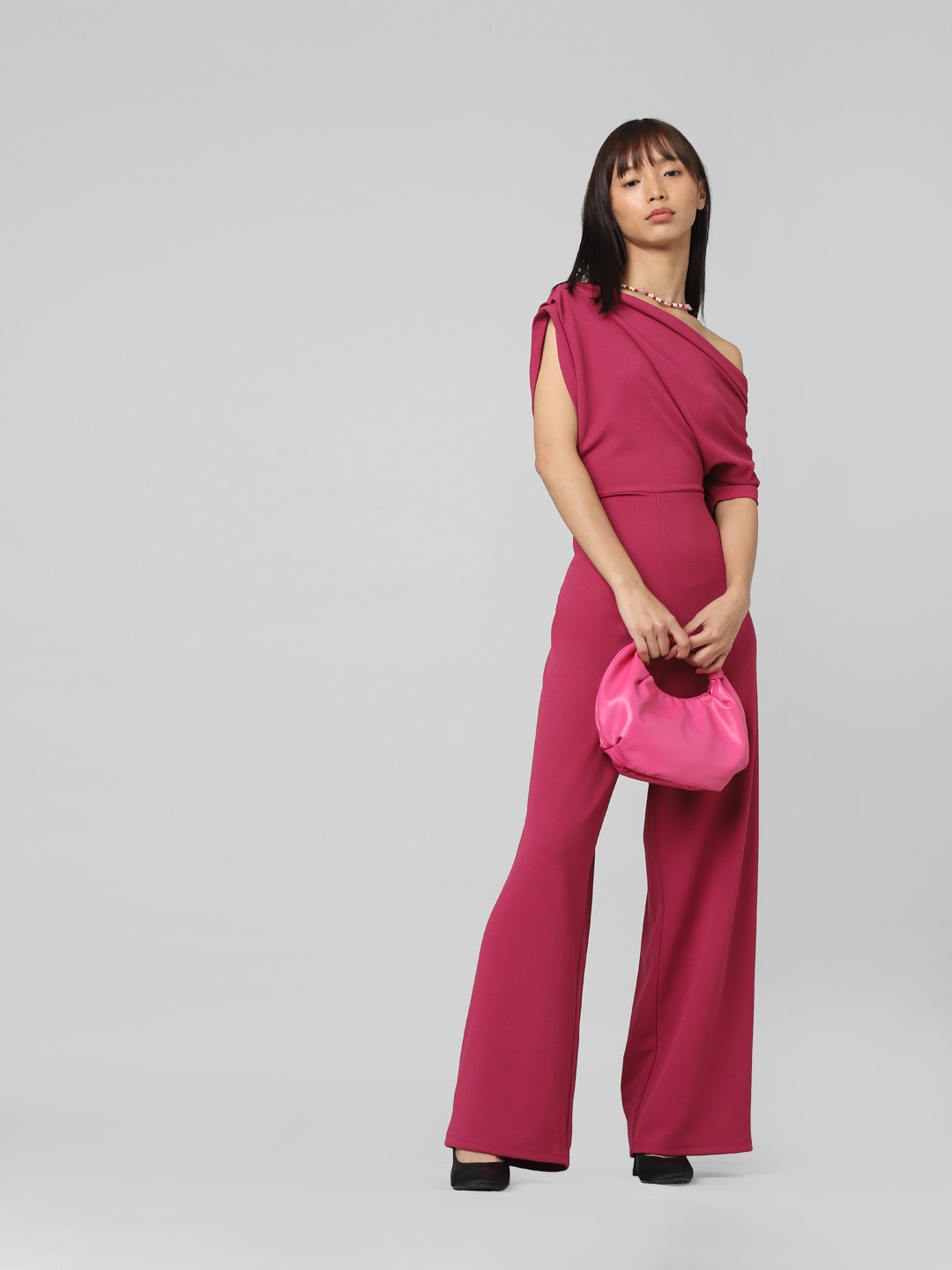 

ONLY One Shoulder Basic Jumpsuit, Maroon