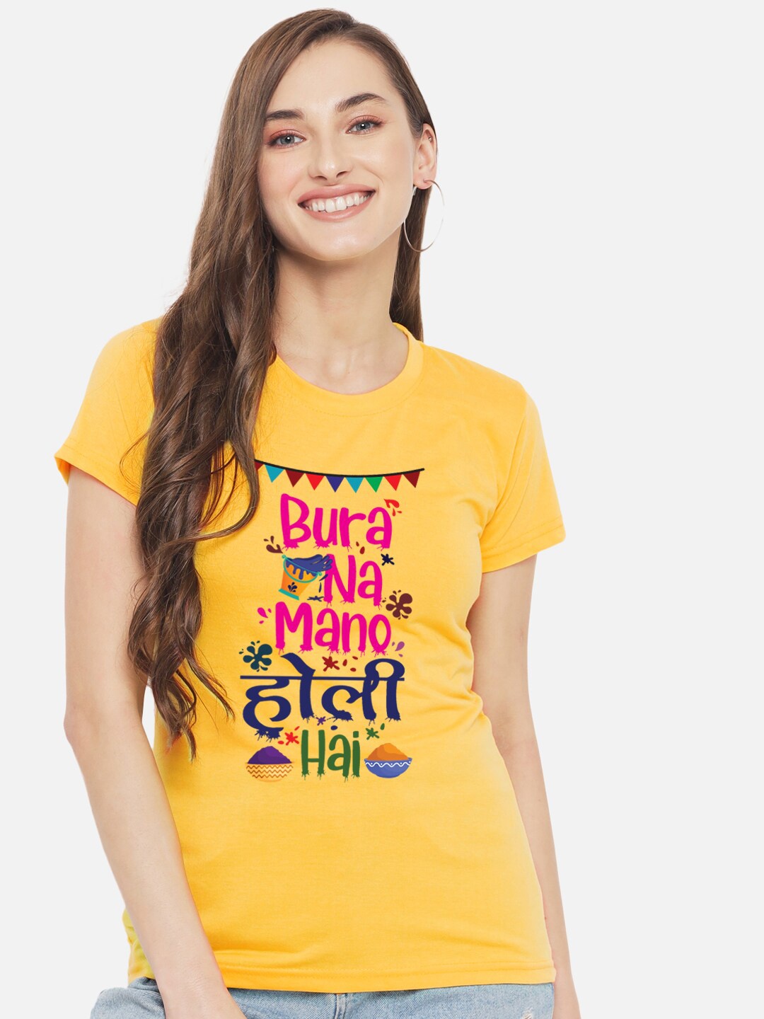 

FFLIRTYGO Women Printed Cotton T-shirt, Yellow