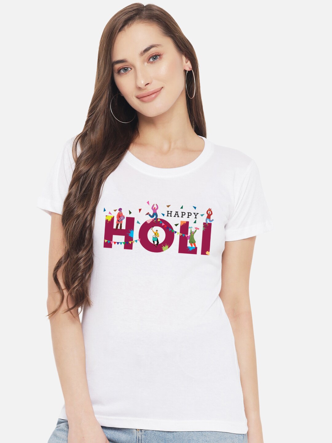 

FFLIRTYGO Women Holi Printed Pure Cotton T-shirt, White