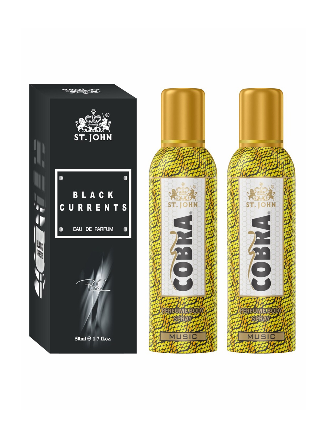 

St. John Combo Of 3 Cobra Deodrant No Gas Music Pack of 2 100ml each & Black Current 50ml