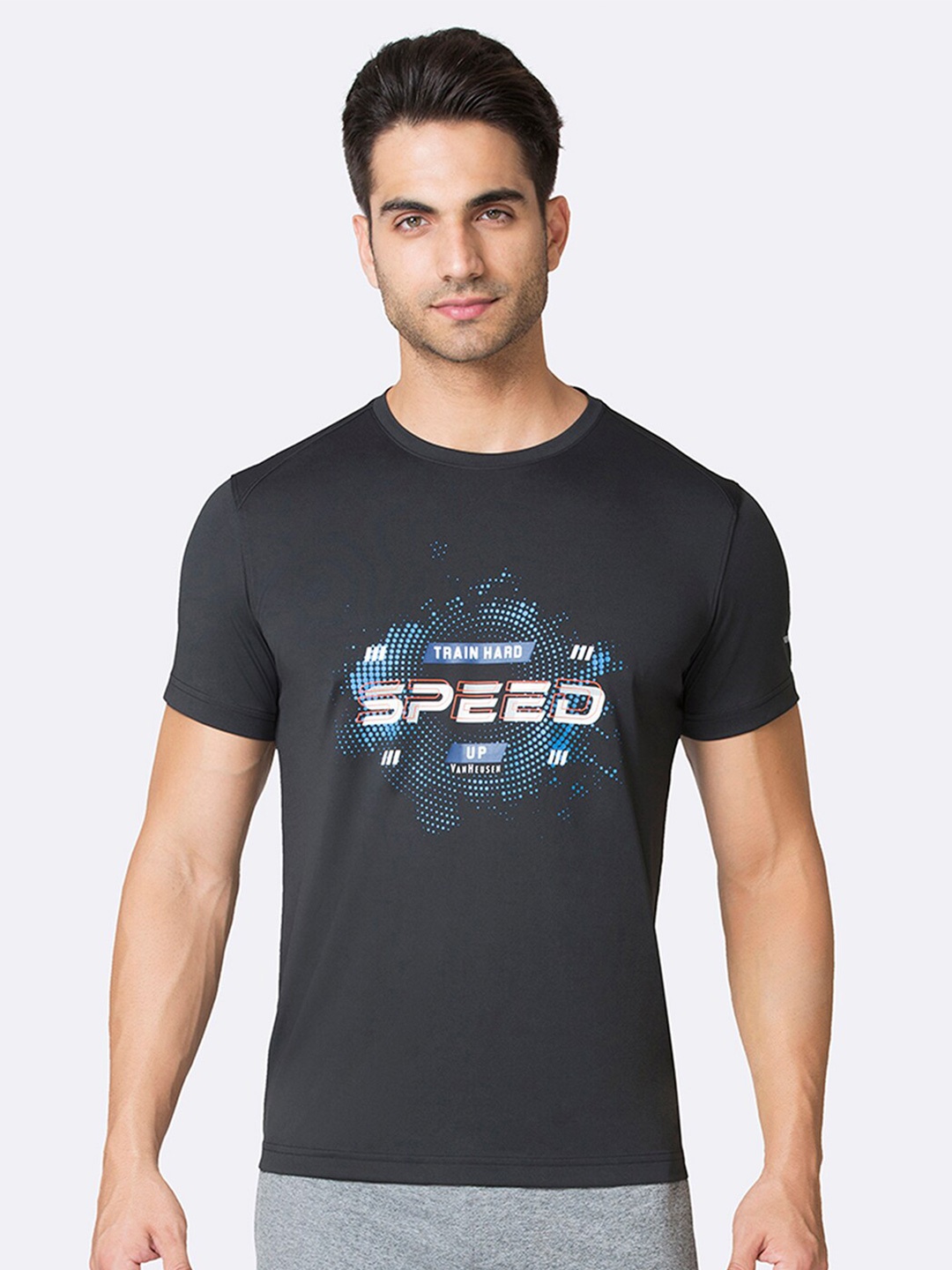 

Van Heusen Performance Men Chest Print Swift Dry Crew Neck T-Shirt, Black