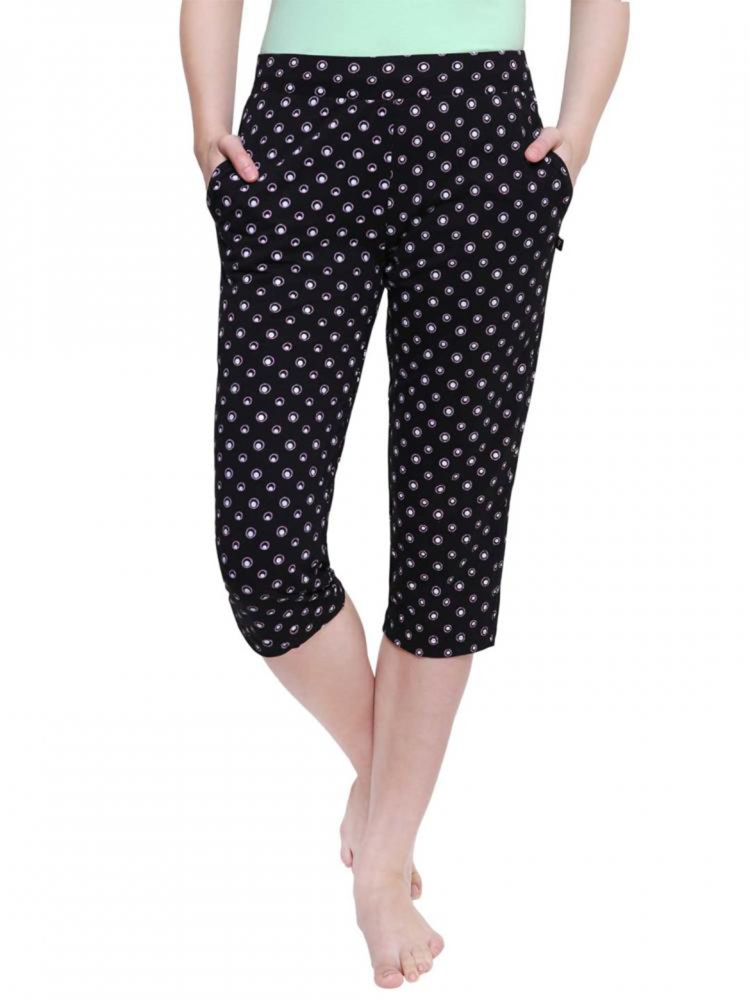 

PROTEENS Women Printed Cotton Capris, Black