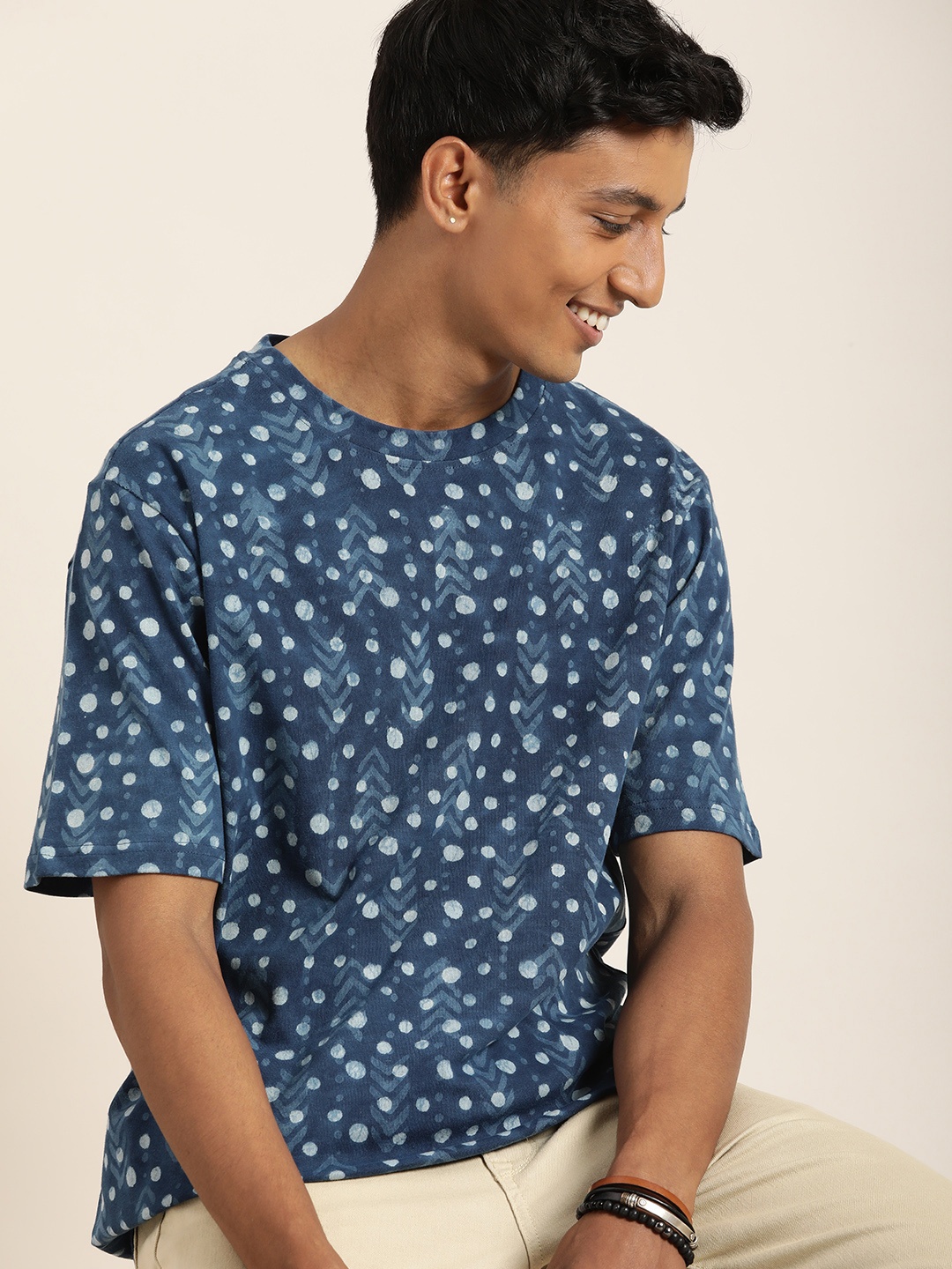 

Taavi Indigo Printed Pure Cotton Casual T-shirt, Blue