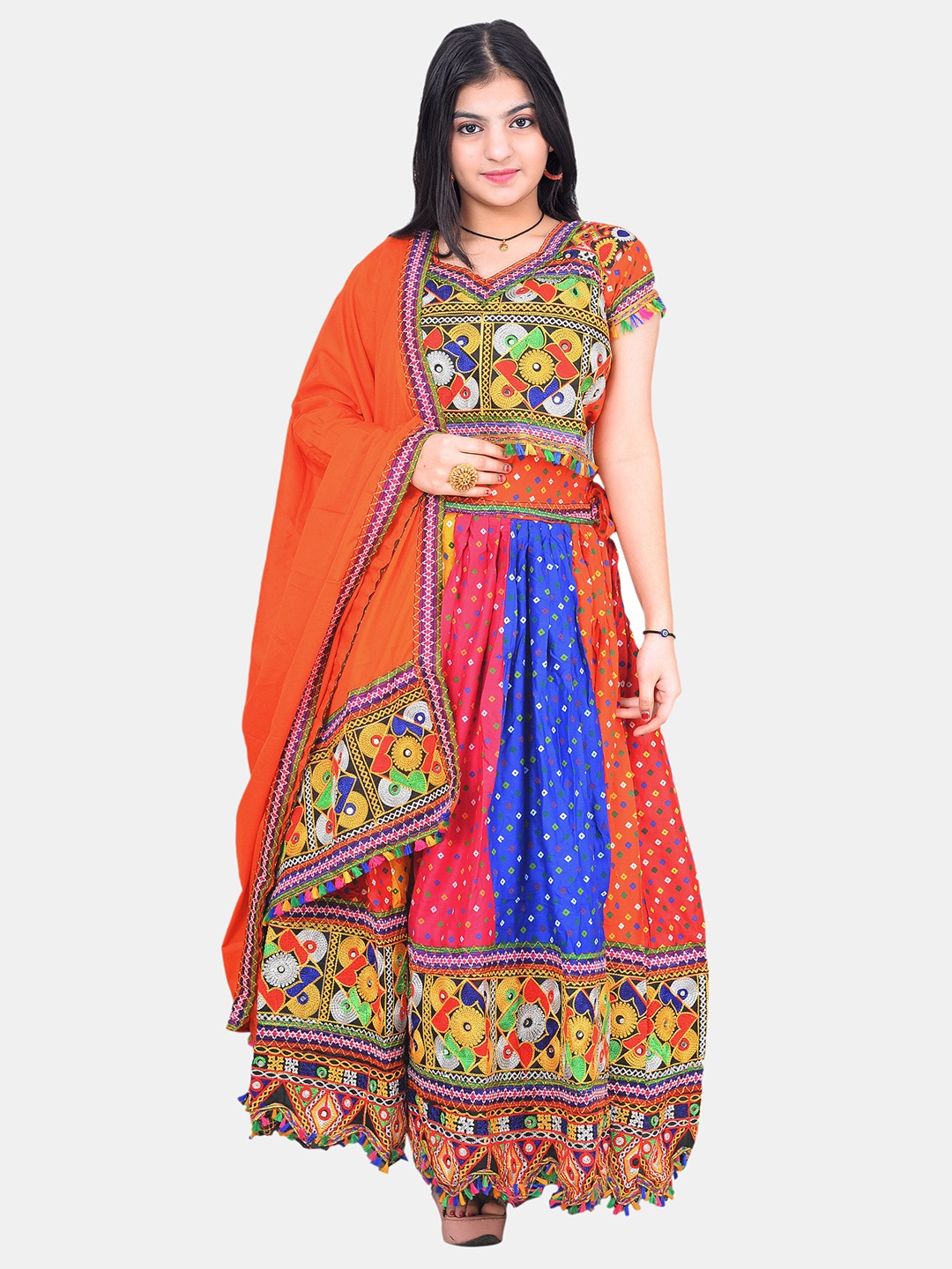 

ahhaaaa Girls Embroidered Ready to Wear Lehenga & Blouse With Dupatta, Orange