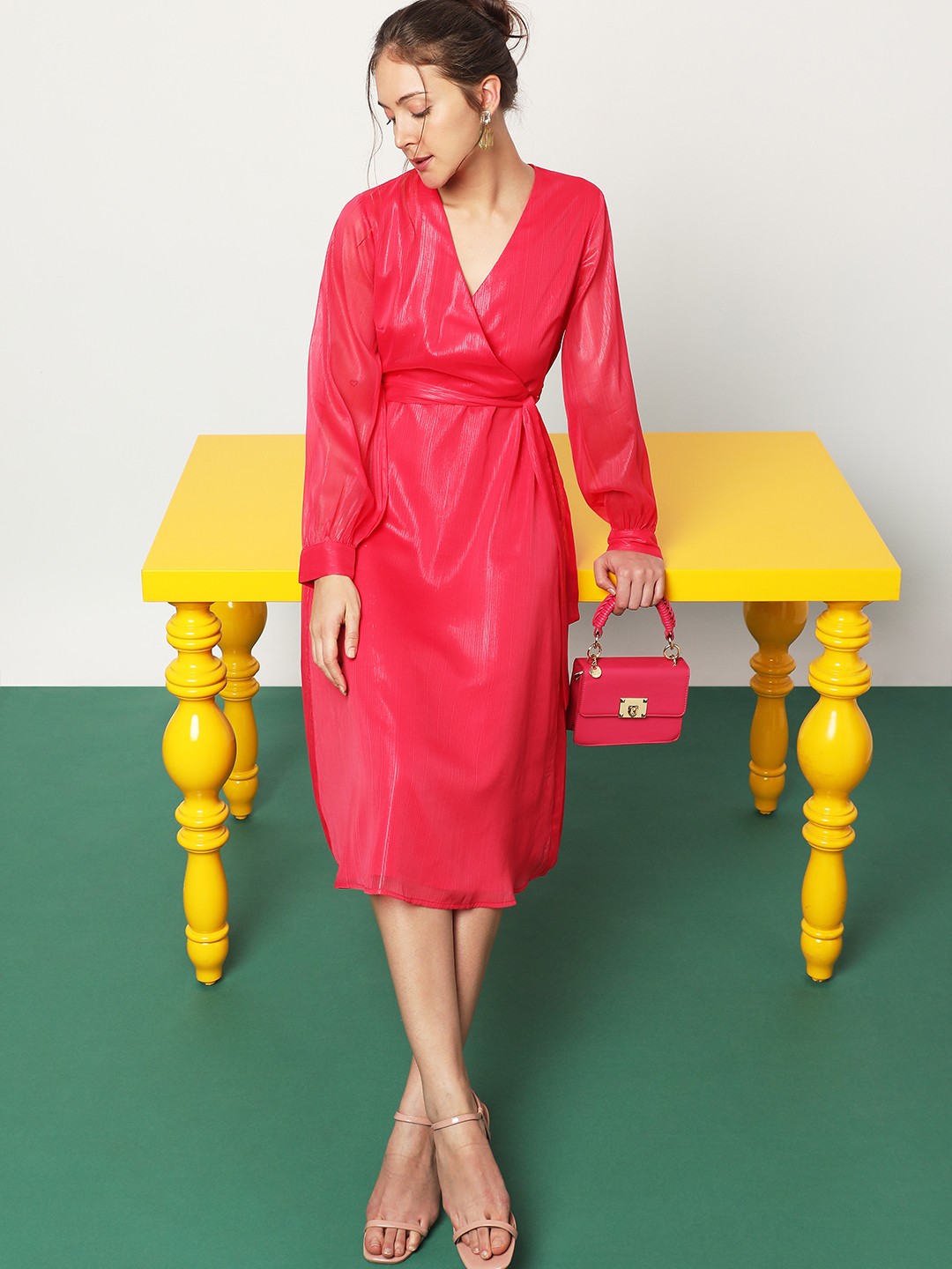 

Vero Moda Tie-Ups V-Neck Wrap Dress, Pink