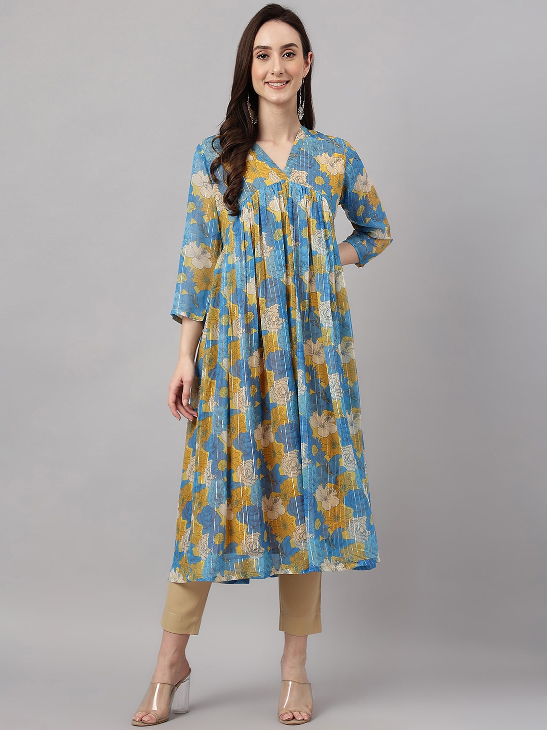 

Janasya Floral Printed Anarkali Kurta, Yellow