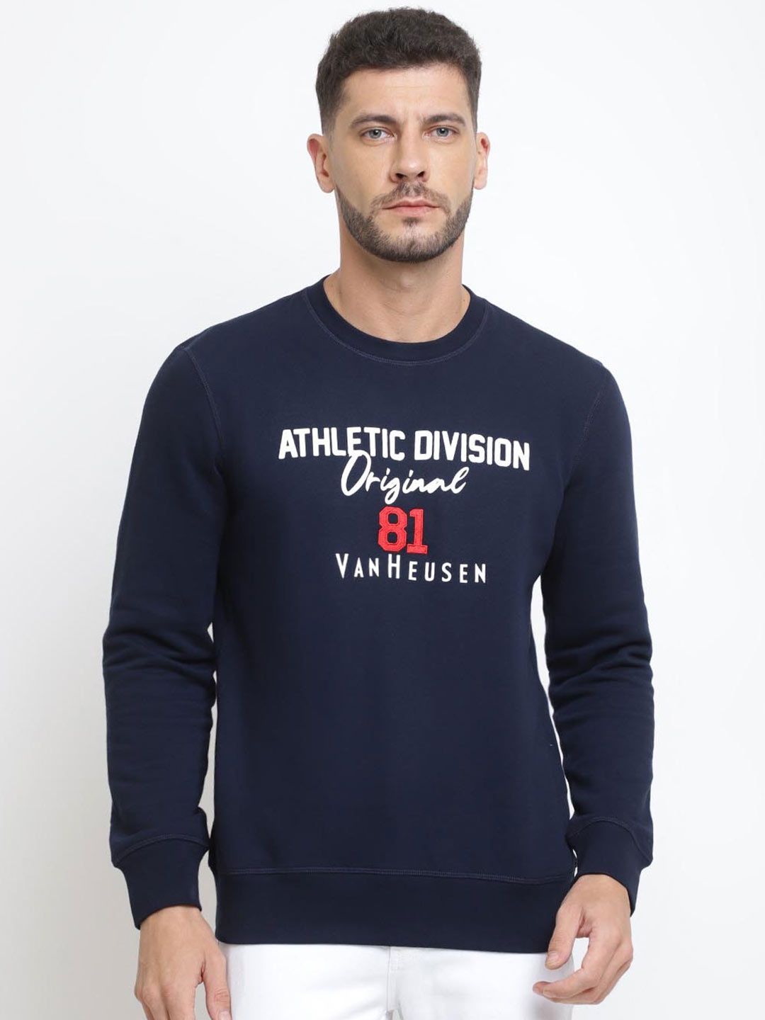 

Van Heusen Athleisure Men Chest Print Crew Neck Long Sleeve Sweatshirt, Navy blue