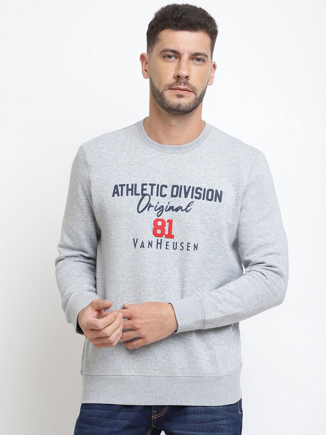 

Van Heusen Men Printed Cotton Sweatshirt, Grey
