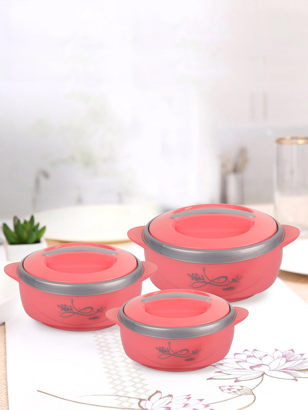 

Cello Sapphire Peach Set of 3 Thermoware Casserole 500 ml 1 L 1.5 L