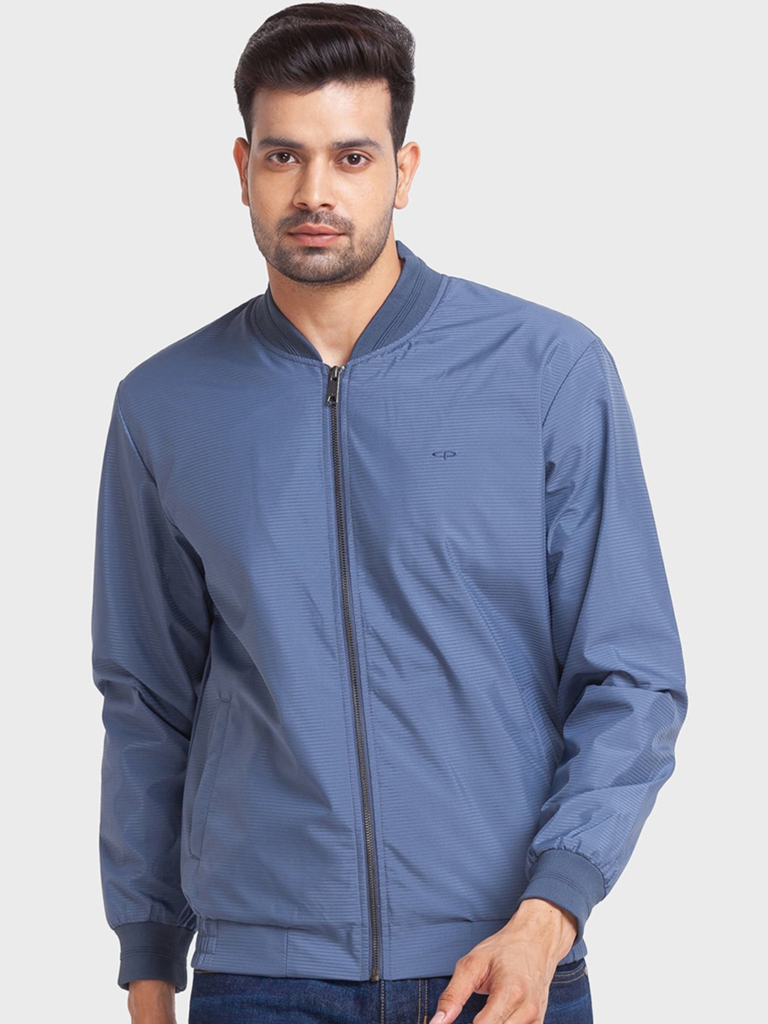 

ColorPlus Men Plus Size Striped Long Sleeves Bomber Jacket, Blue
