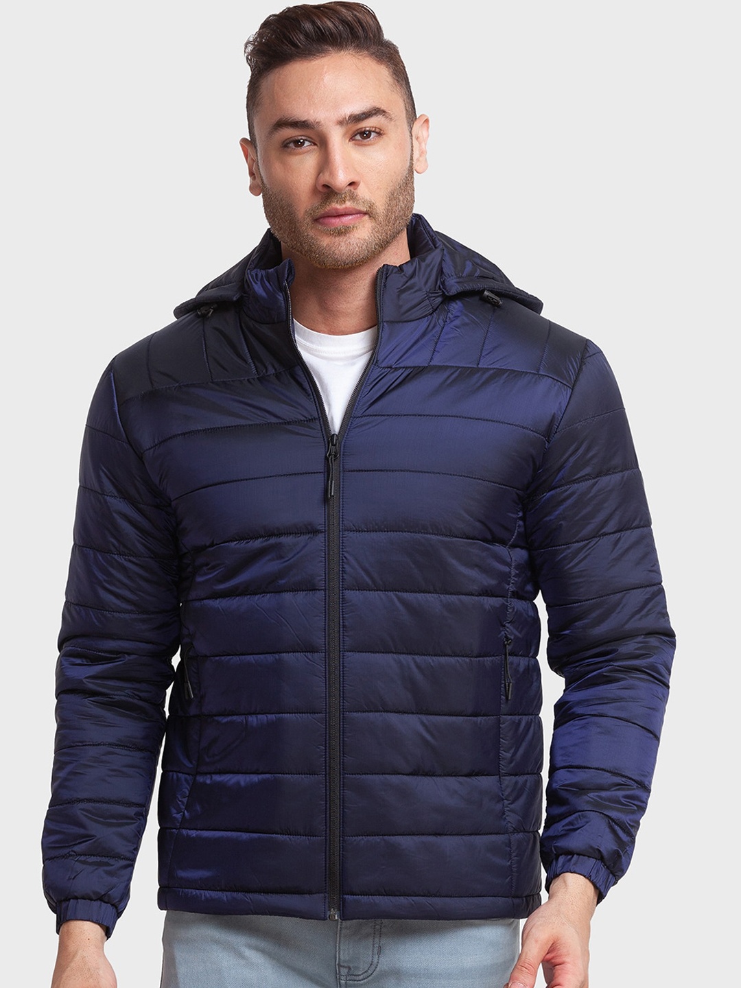 

ColorPlus Men Long Sleeves Hooded Puffer Jacket, Navy blue