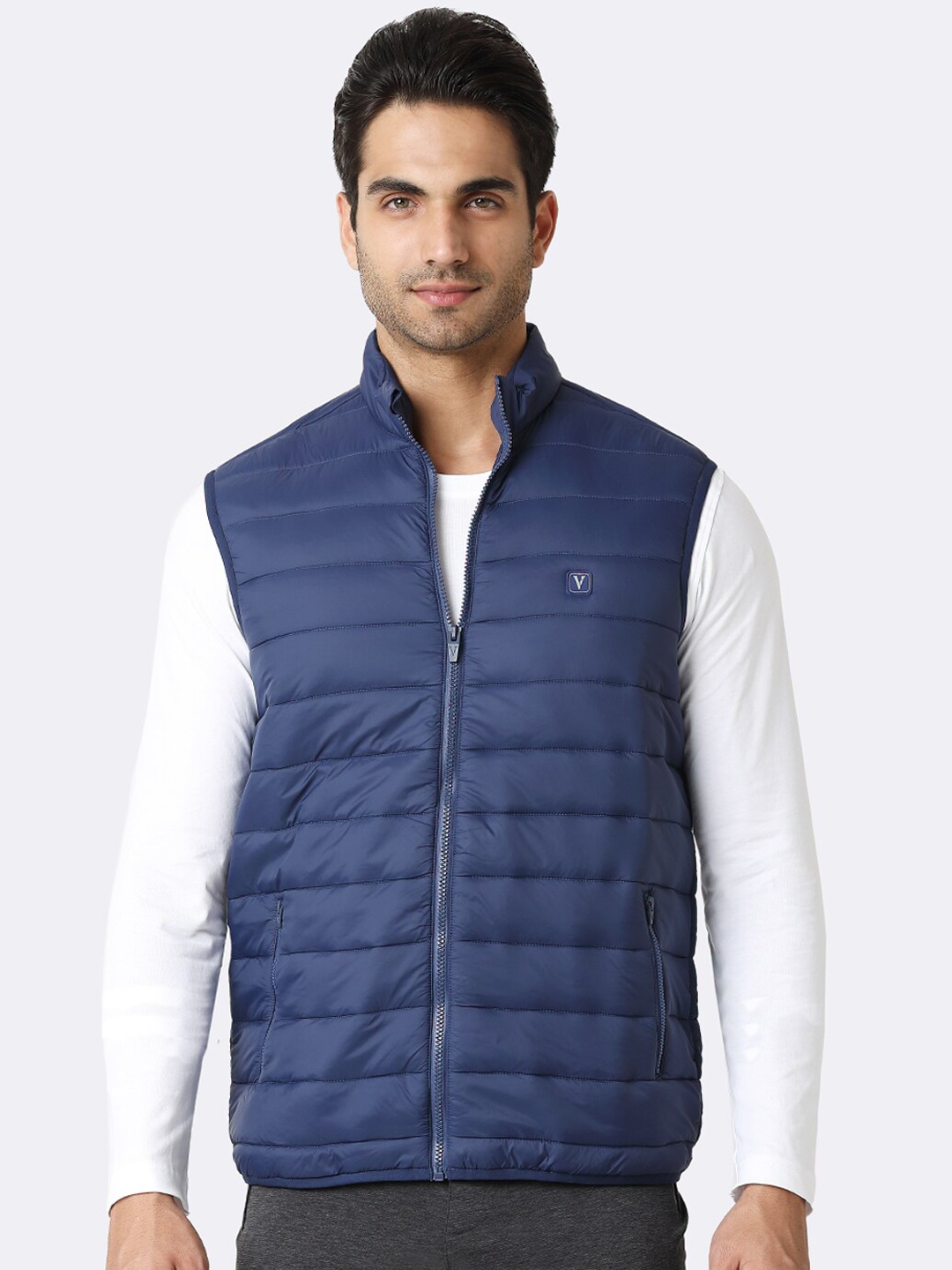 

Van Heusen Athleisure Men Extra Warm High Neck Woven Jacket, Navy blue