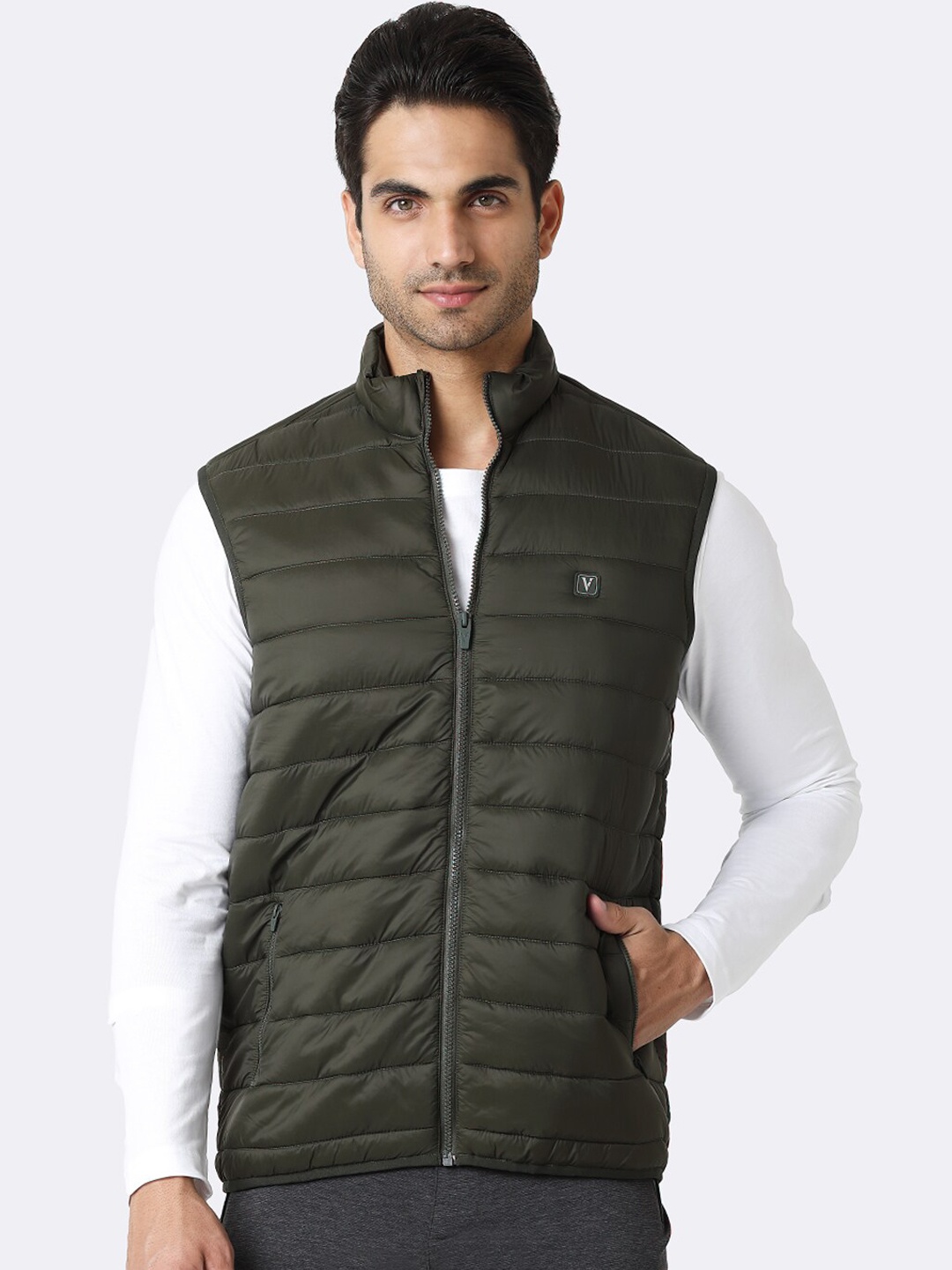 

Van Heusen Athleisure Extra Warm High Neck Woven Jacket, Olive