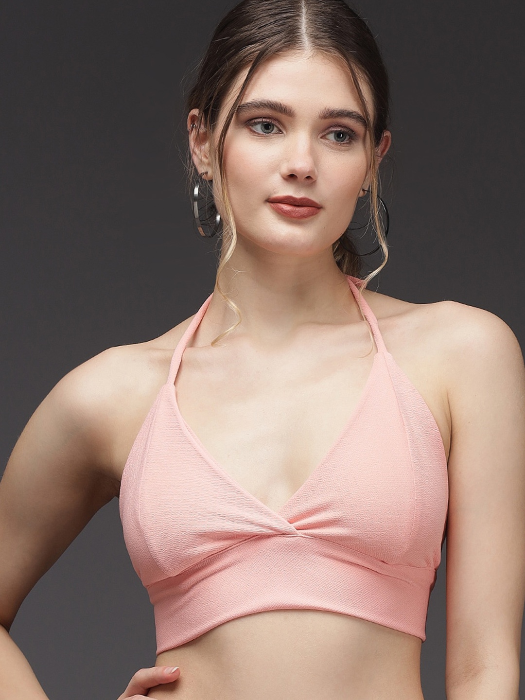 

Darzi Halter Neck Bralette Crop Top, Pink