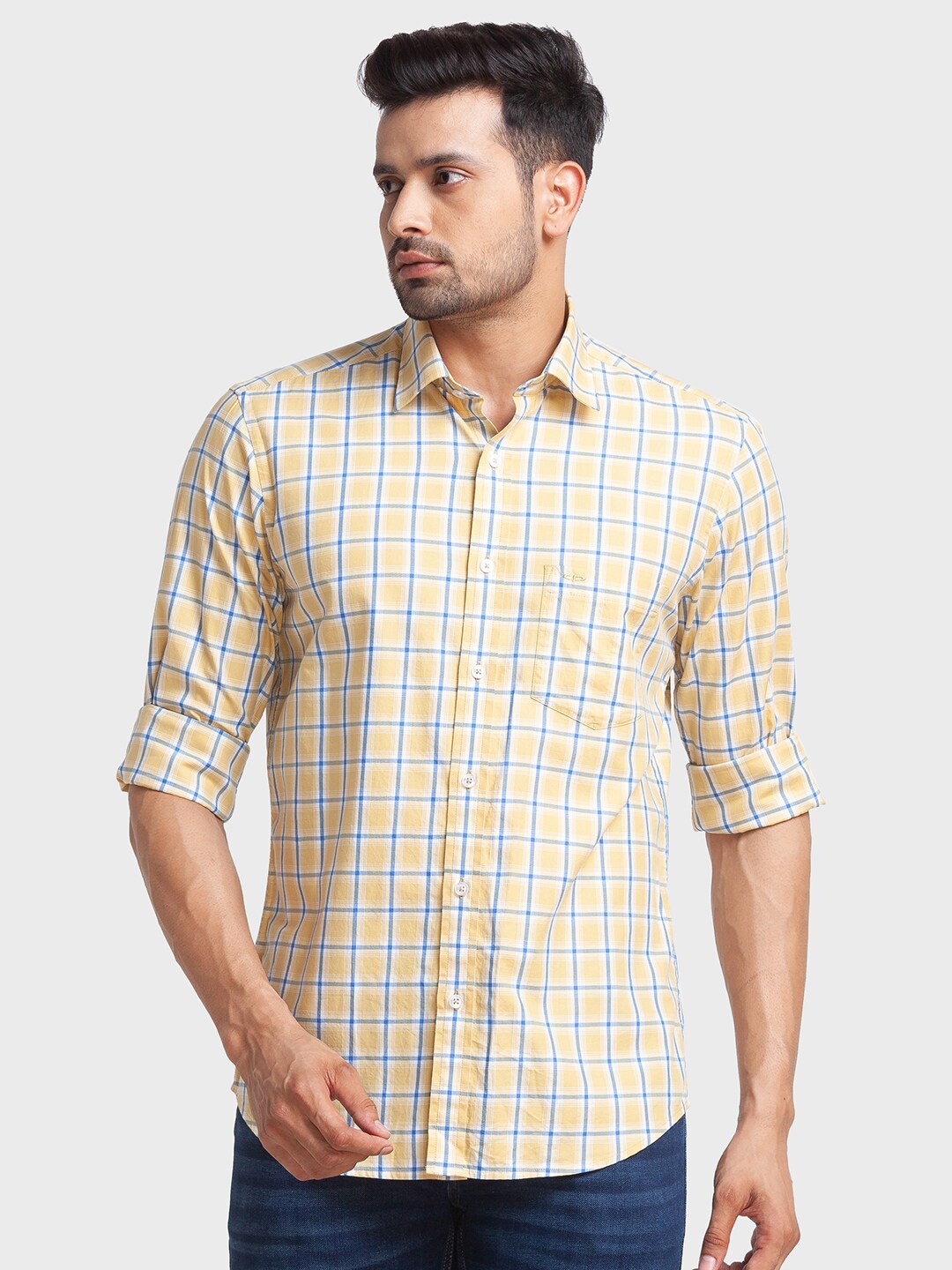 

ColorPlus Men Tailored Fit Checked Cotton Casual Shirt, Yellow
