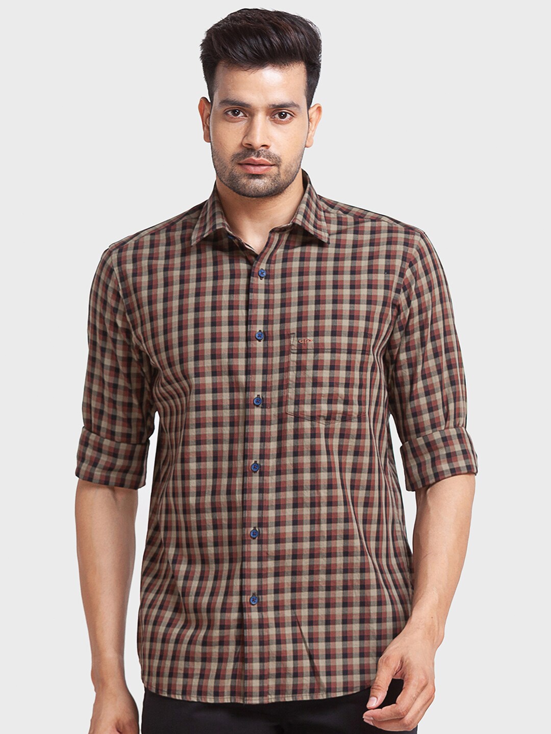 

ColorPlus Men Tailored Fit Tartan Checks Cotton Casual Shirt, Brown
