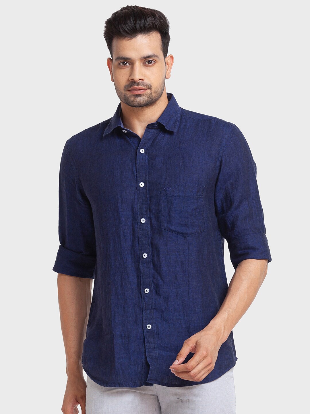 

ColorPlus Men Tailored Fit Linen Casual Shirt, Blue
