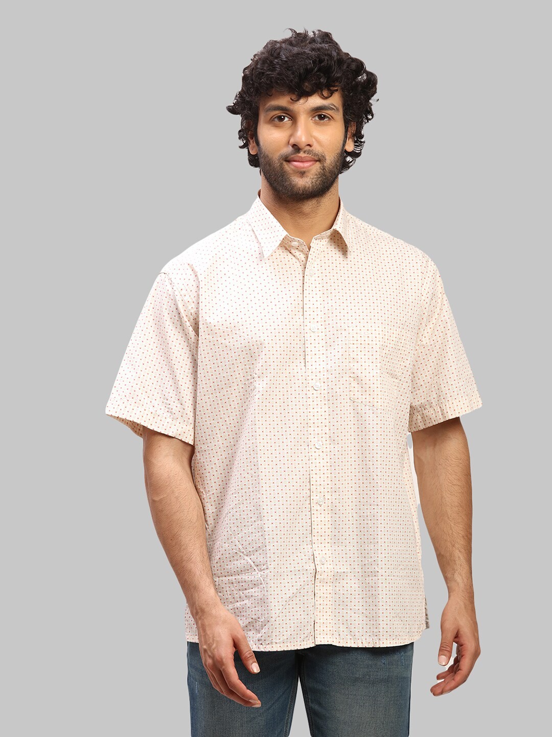 

ColorPlus Men Micro Ditsy Printed Casual Cotton Shirt, Beige