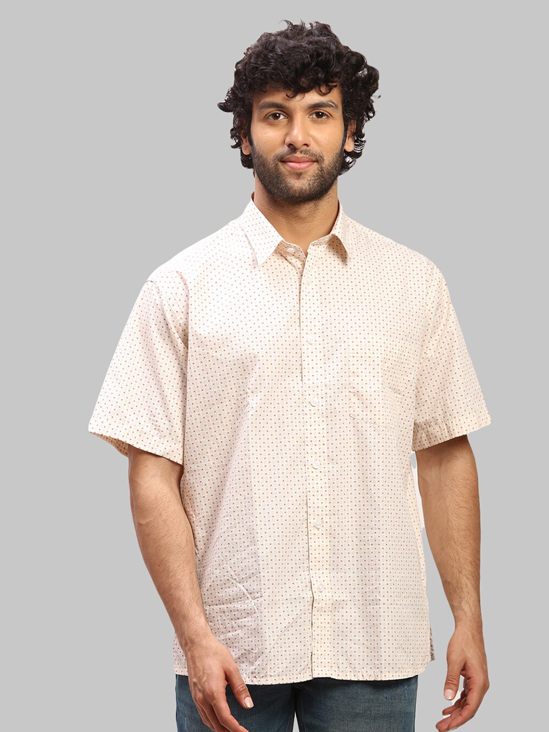 

ColorPlus Men Micro Ditsy Printed Casual Cotton Shirt, Beige