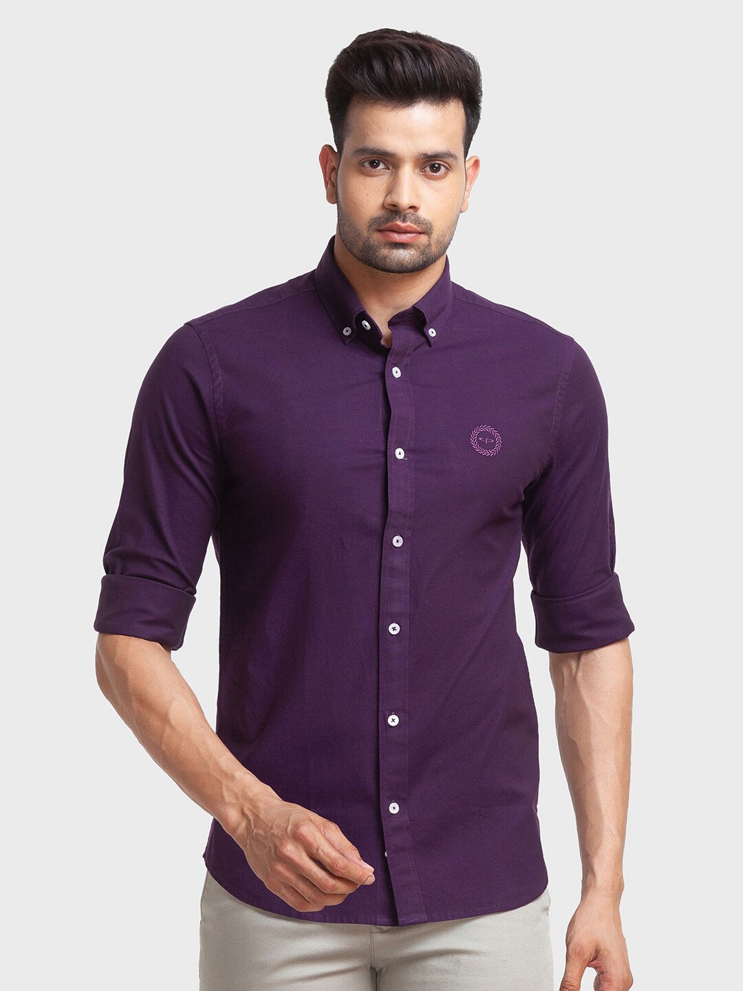 

ColorPlus Men Tailored Fit Casual Cotton Shirt, Purple