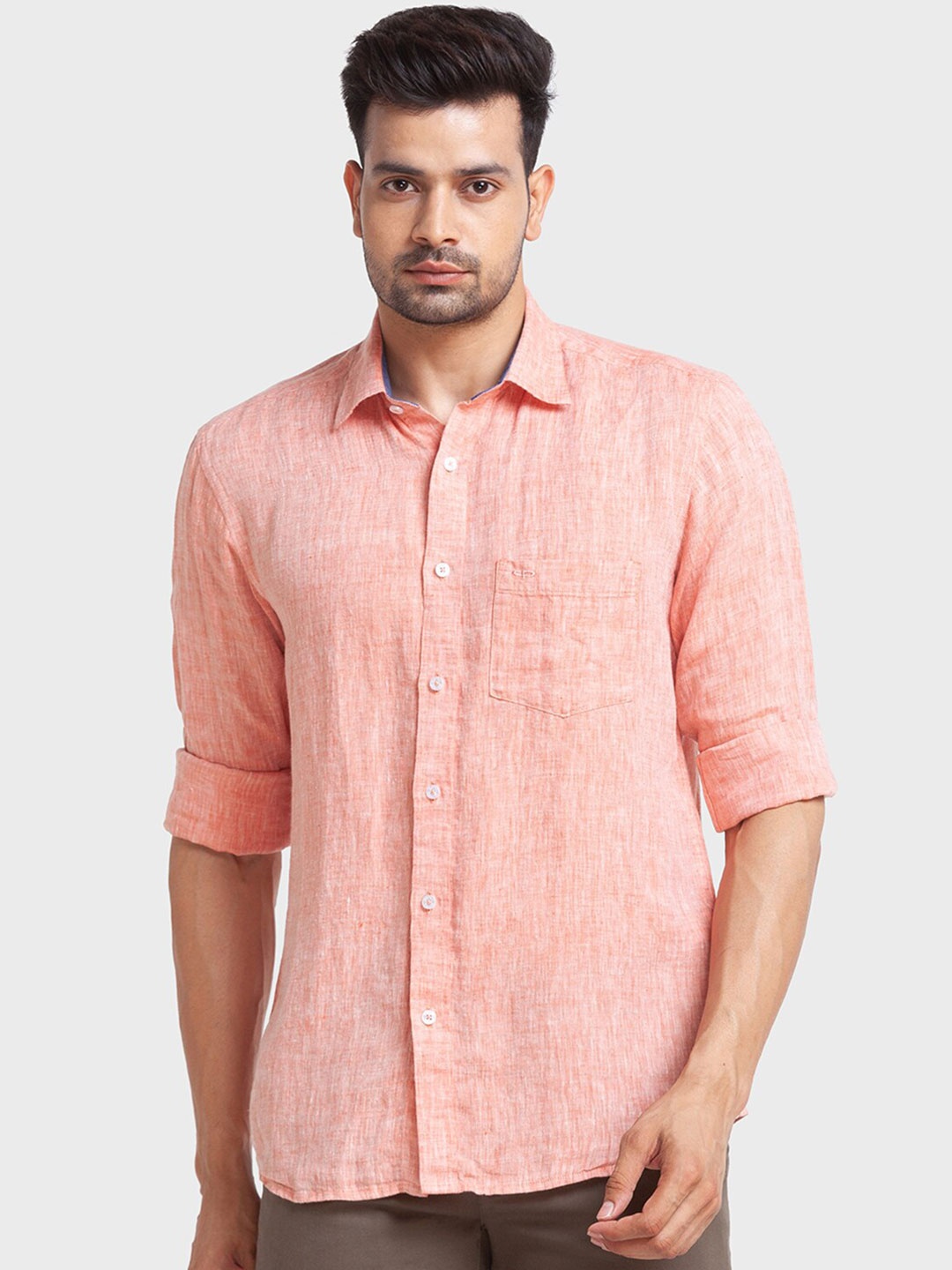 

ColorPlus Men Plus Size Tailored Fit Casual Linen Shirt, Orange