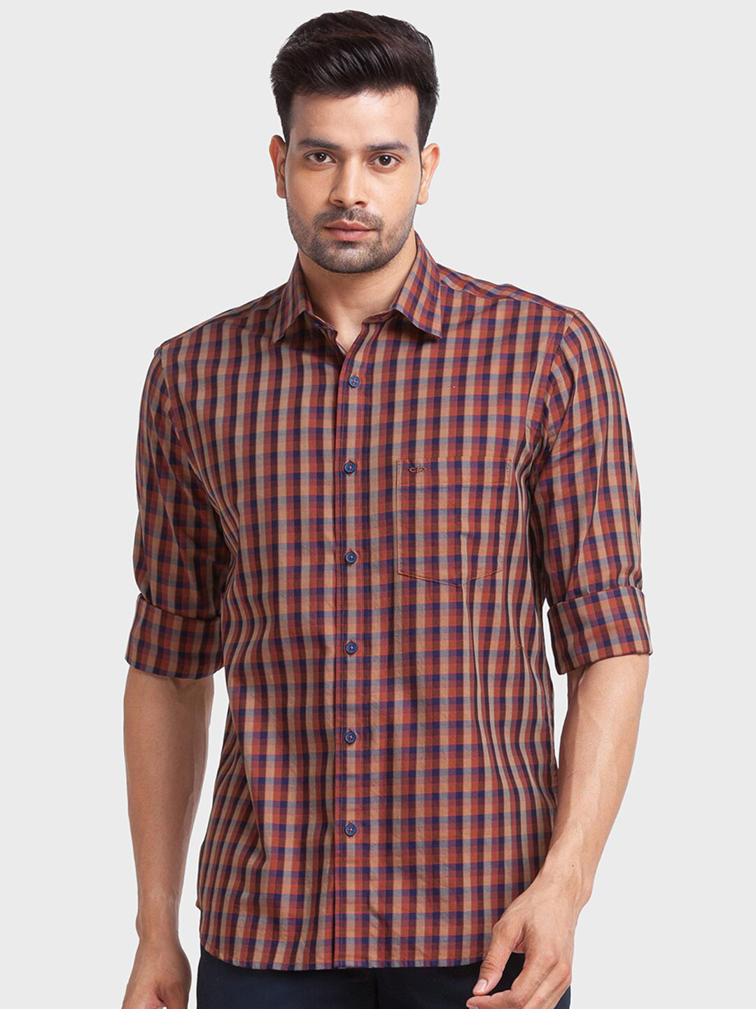 

ColorPlus Men Tailored Fit Checked Casual Cotton Shirt, Maroon
