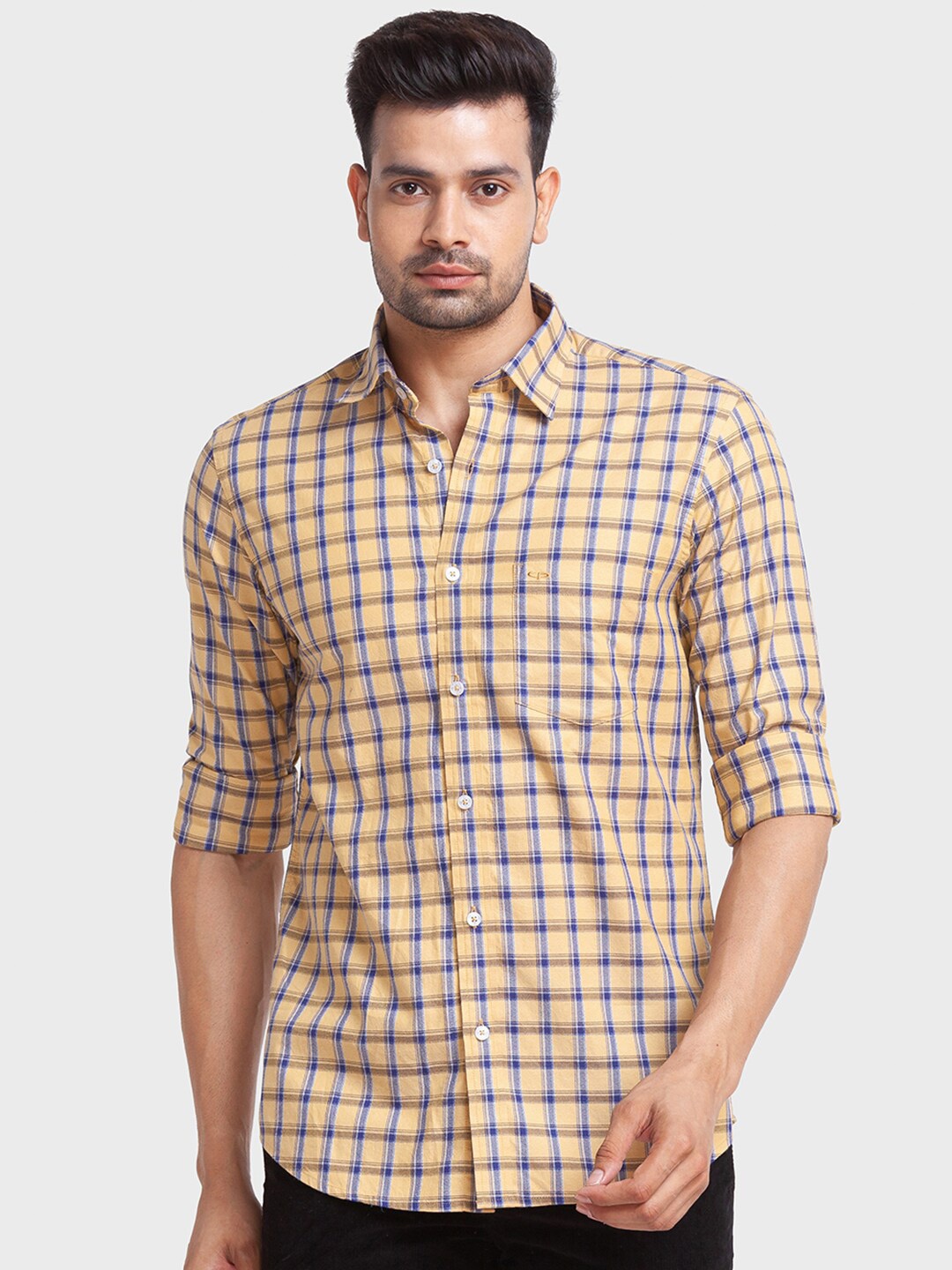 

ColorPlus Men Plus Size Checks Cotton Casual Shirt, Yellow