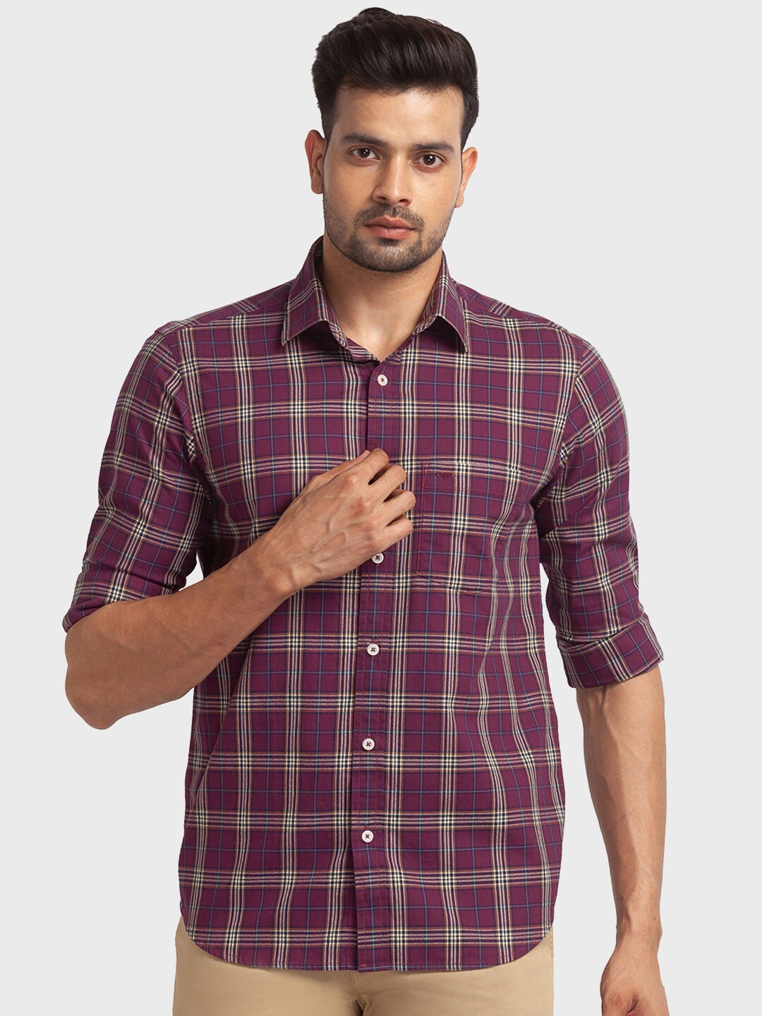 

ColorPlus Men Tailored Fit Tartan Checks Cotton Casual Shirt, Purple