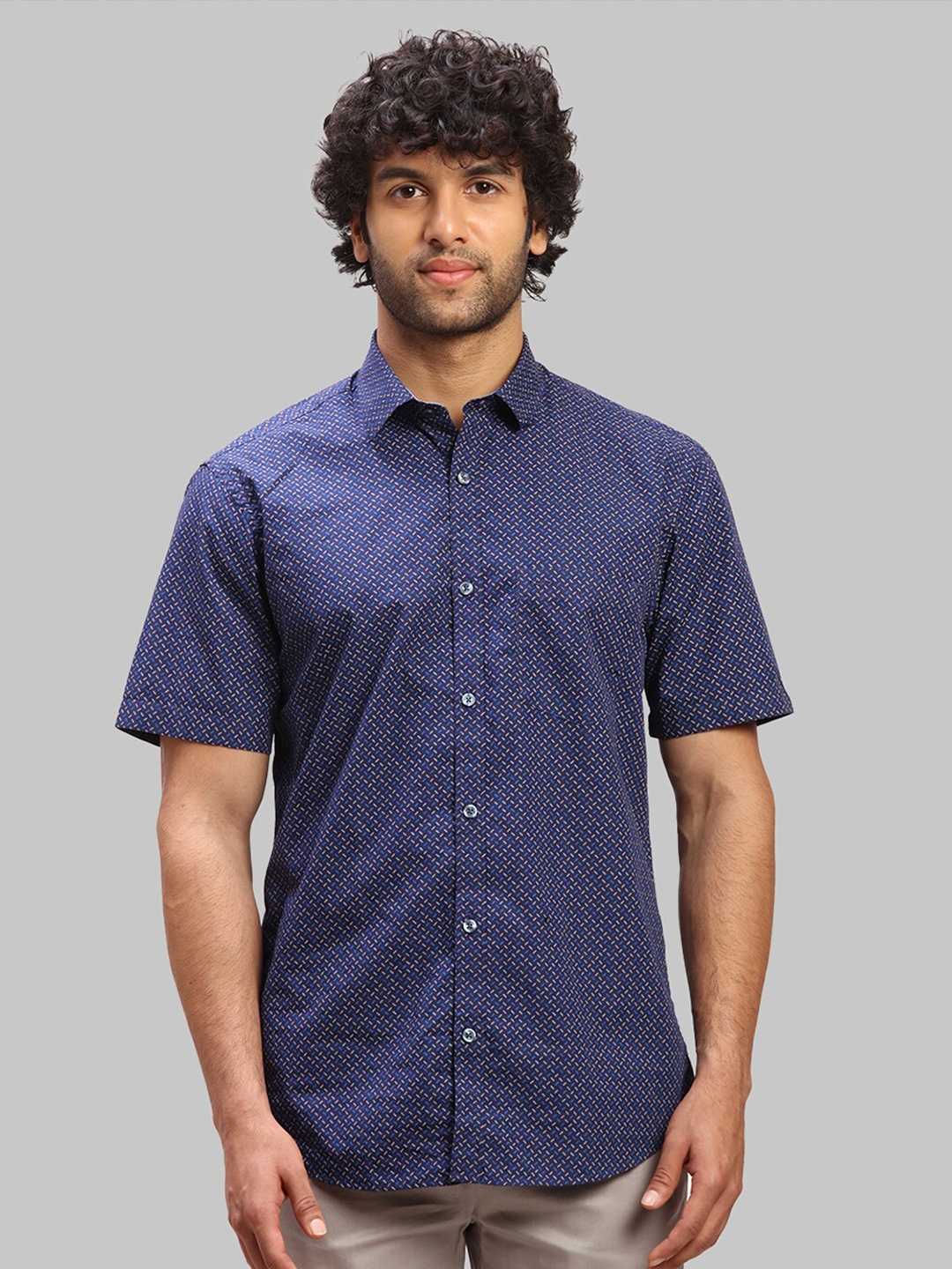 

ColorPlus Men Plus Size Tailored Fit Printed Cotton Casual Shirt, Blue