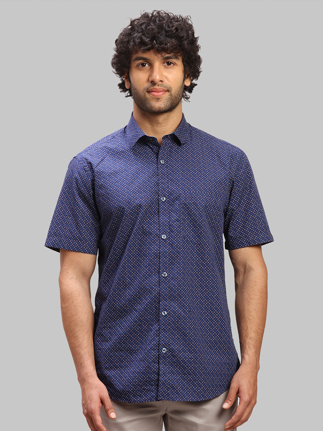 

ColorPlus Tailored Fit Micro Ditsy Printed Casual Cotton Shirt, Navy blue