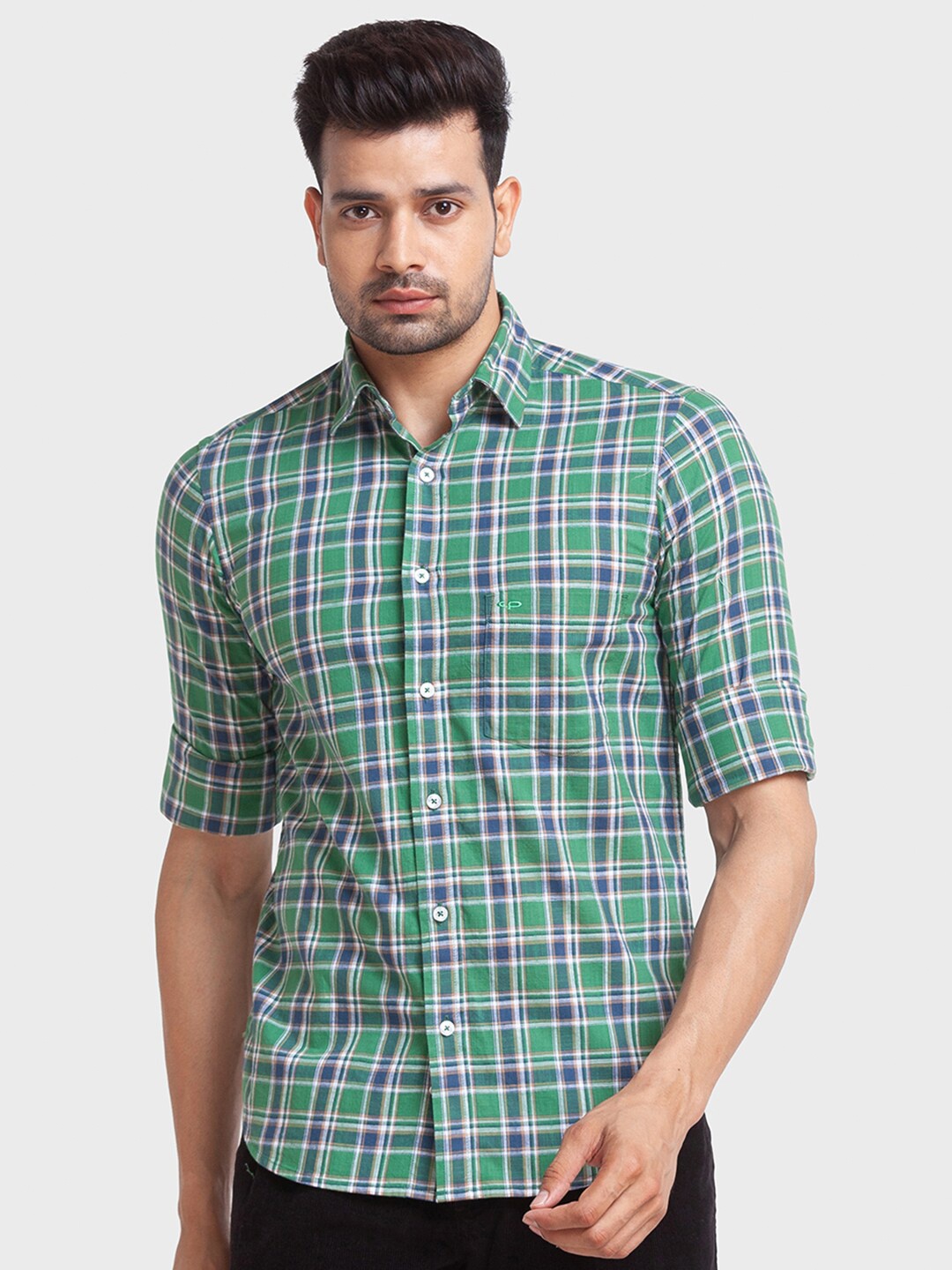 

ColorPlus Men Tailored Fit Checked Cotton Casual Shirt, Green