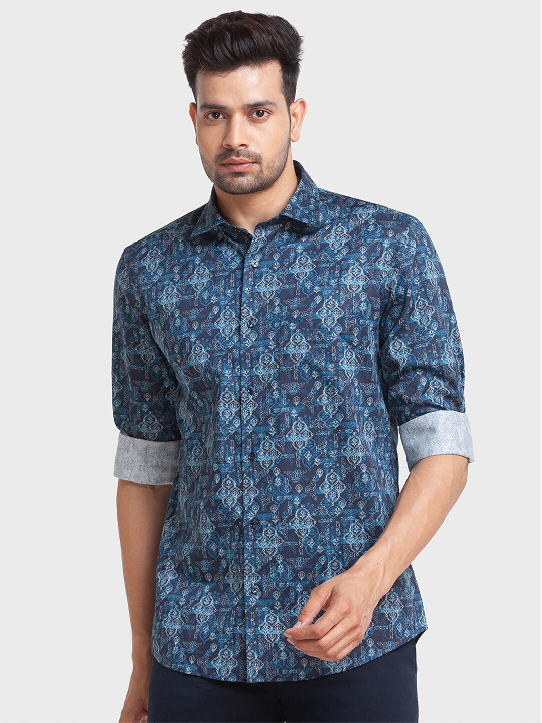 

ColorPlus Men Ethnic Motifs Printed Cotton Tailored Fit Casual Shirt, Blue