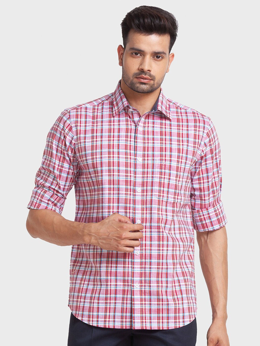 

ColorPlus Men Plus Size Tailored Fit Tartan Checked Casual Cotton Shirt, Red