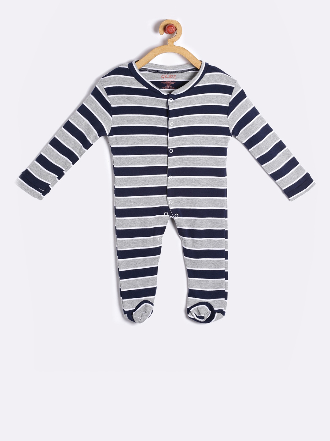 

GKIDZ Unisex Grey & Navy Striped Sleepsuit