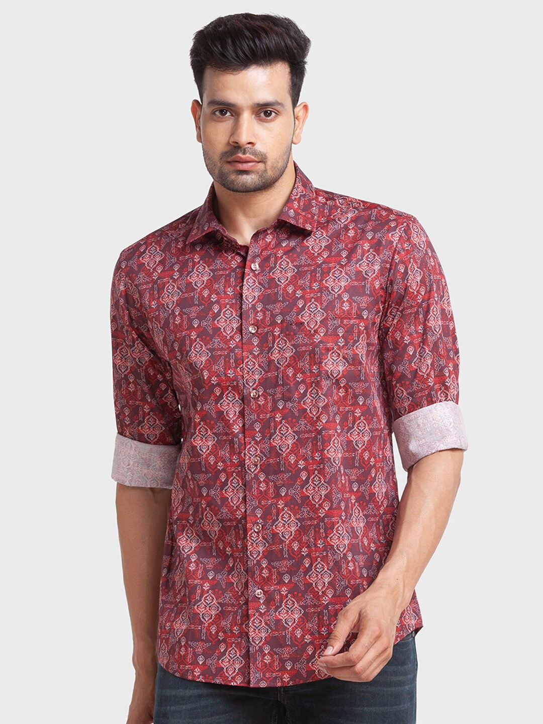 

ColorPlus Men Ethnic Motifs Printed Cotton Tailored Fit Casual Shirt, Red