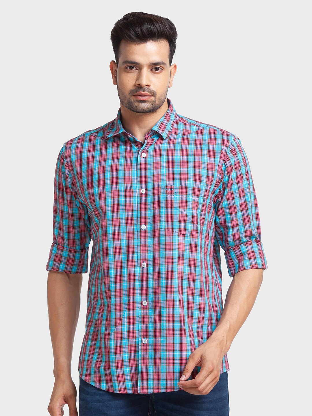 

ColorPlus Men Tartan Checks Casual Shirt, Orange