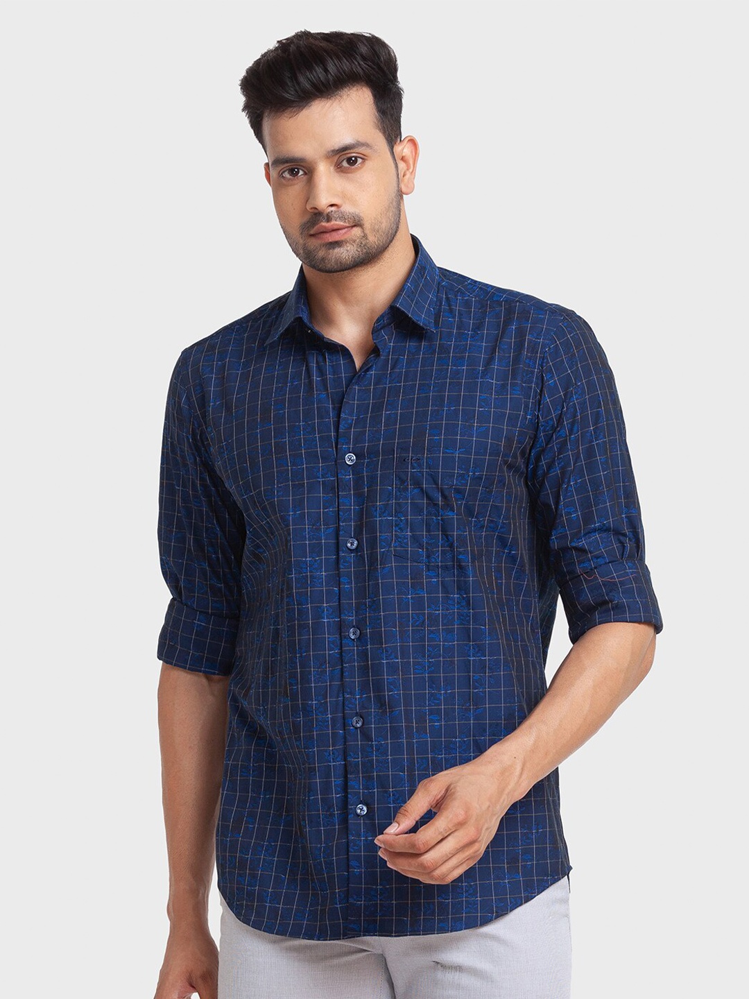 

ColorPlus Men Tailored Fit Checked Casual Cotton Shirt, Blue