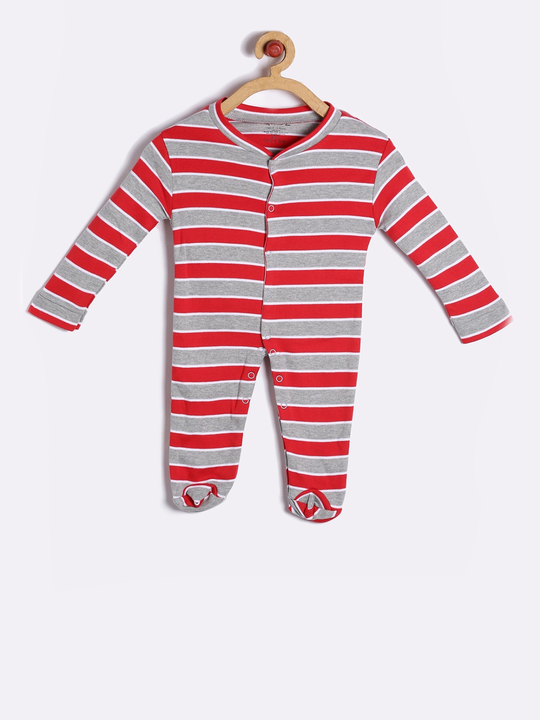 

GKIDZ Unisex Red & Grey Striped Sleepsuit