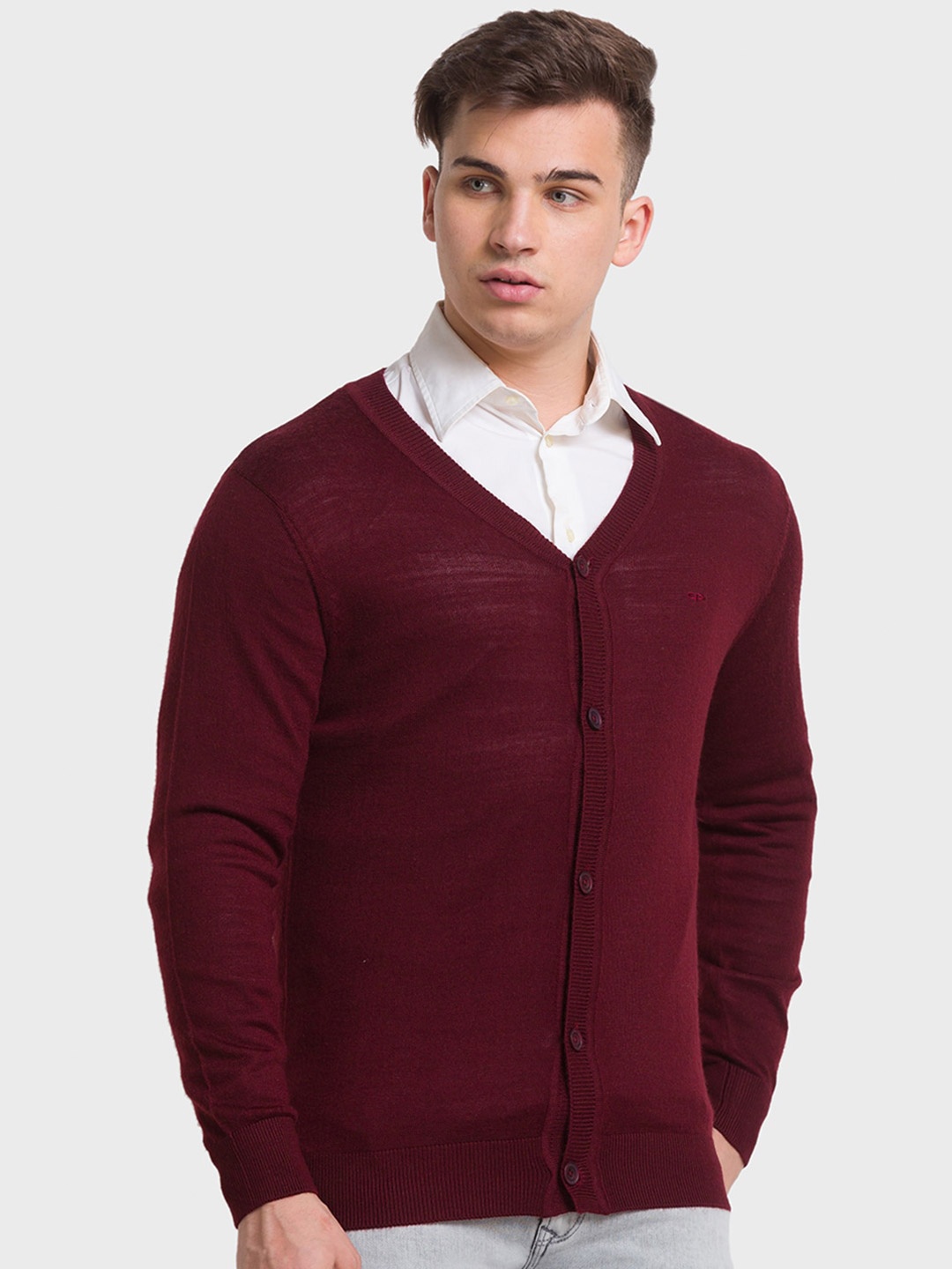 

ColorPlus Men Plus Size V Neck Cardigan Sweater, Red