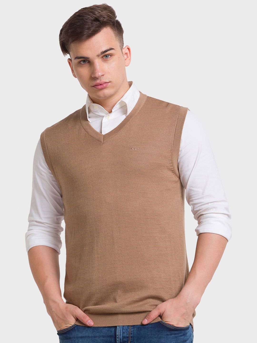

ColorPlus Men Plus Size V Neck Sleeveless Sweater, Brown