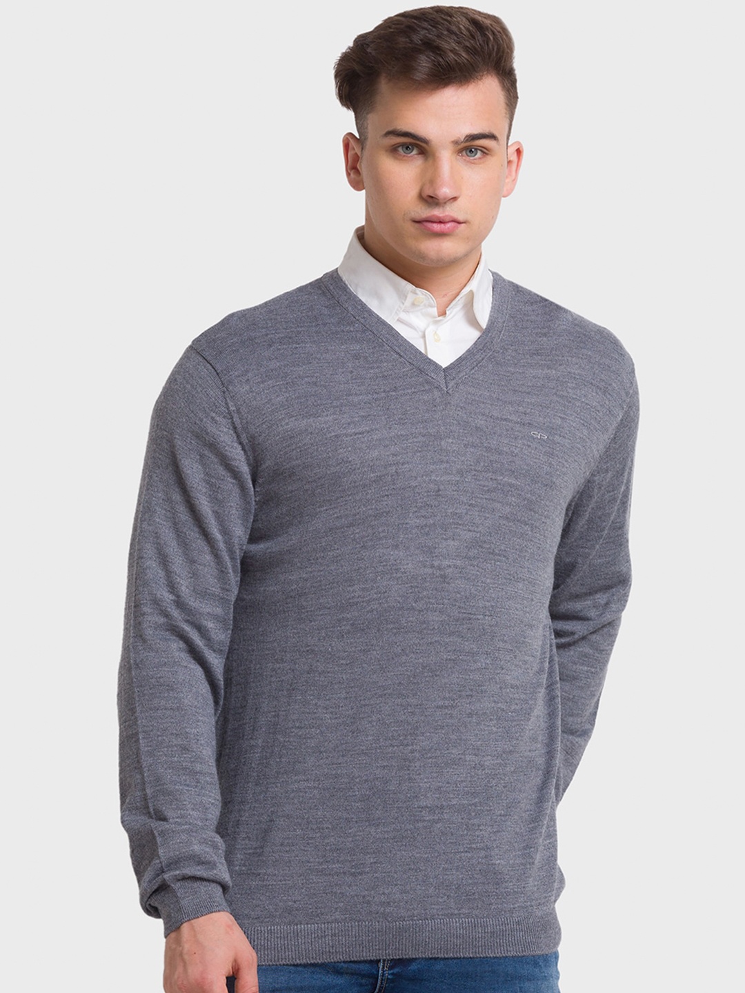 ColorPlus Men V-Neck Pullover Sweater, Grey